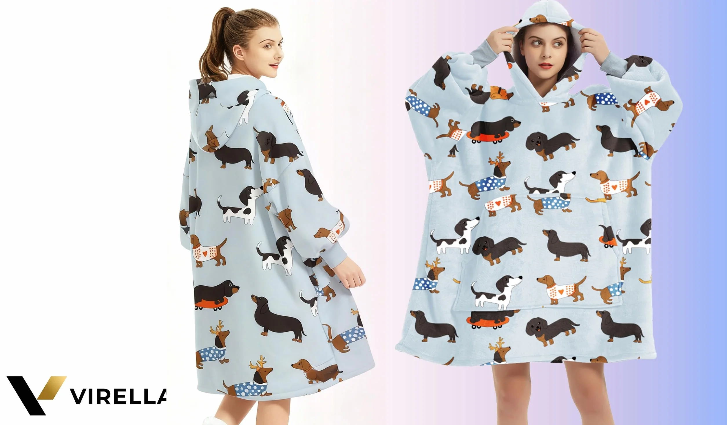 VIRELLA Kocobluza Oversize Dwuwarstwowa Polar XXL + Sherpa z Kapturem i Kieszenią – Gruba Bluza Koc Unisex