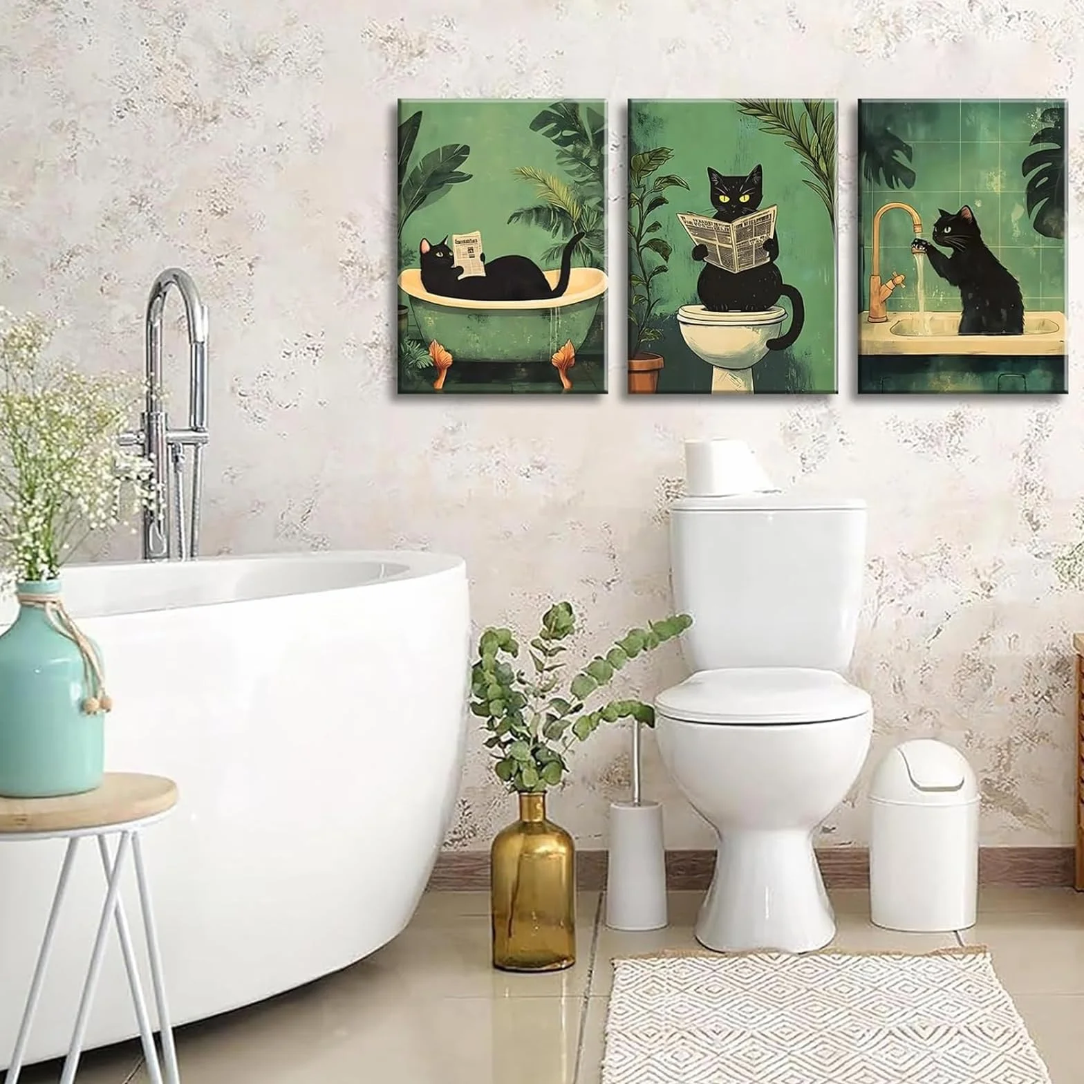 3 obrazy łazienkowe, do toalety, śmieszne obrazy kotów do łazienki, zdjęcia, łazienki, zwierzęta, 30 x 40 cm, dekoracja ścienna w stylu retro, nadają się do dekoracji toalety łazienkowej (bez ramki)