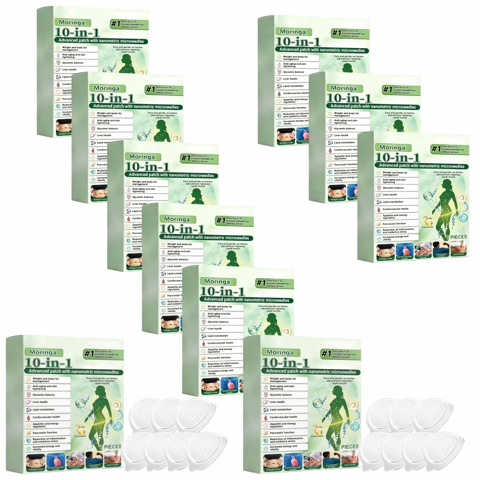 Moringa x Berberine Plaster 10 w 1, nano Microneedle odchudzająca, naturalna plaster odchudzający, płaski brzuch, łatwa w aplikacji, niewidoczna, dla mężczyzn i kobiet