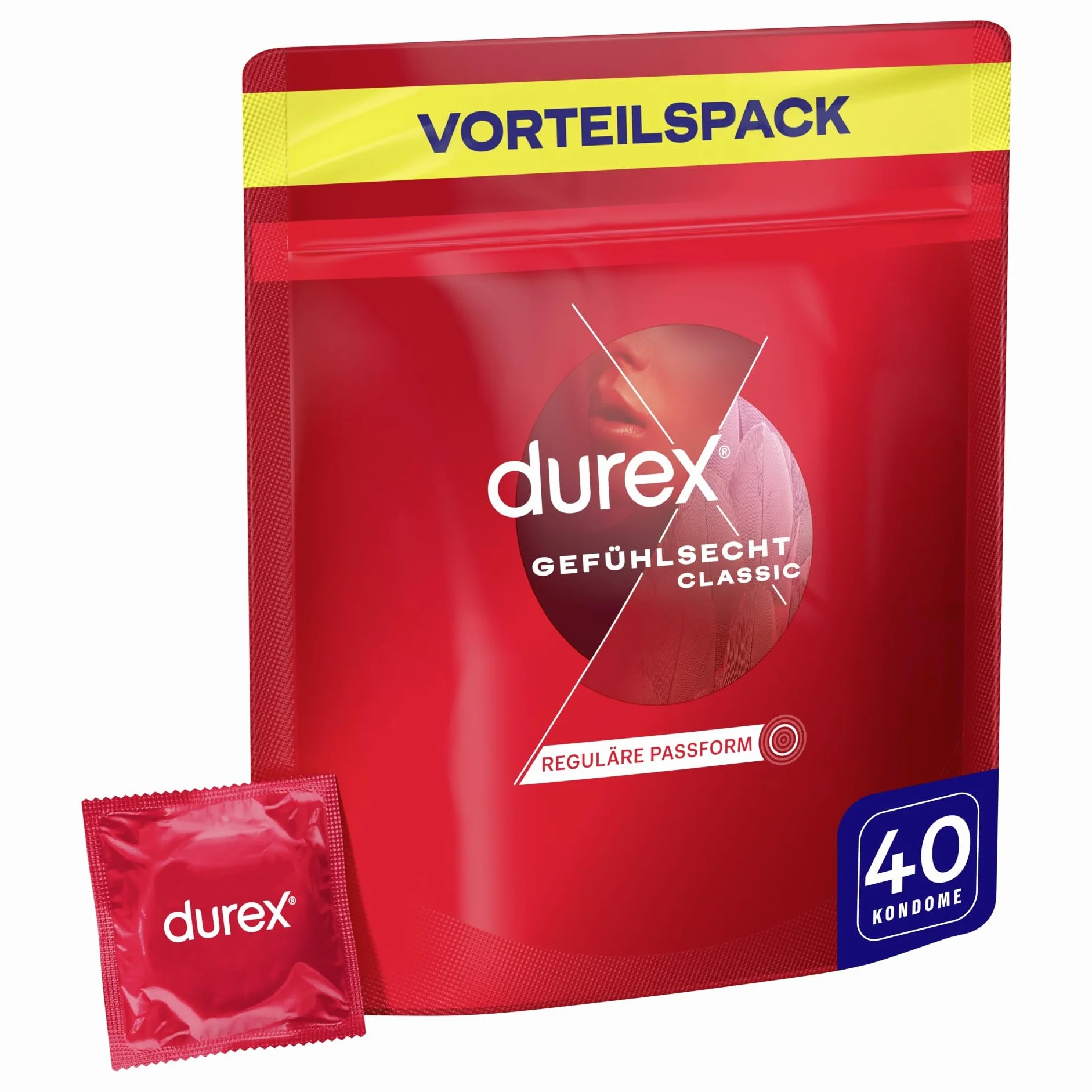 Durex Emocjonalnie klasyczne prezerwatywy – cienkie prezerwatywy z anatomicznym kształtem Easy On i nawilżone silikonowym żelem ślizgowym – opakowanie 40 sztuk (1 x 40 sztuk)