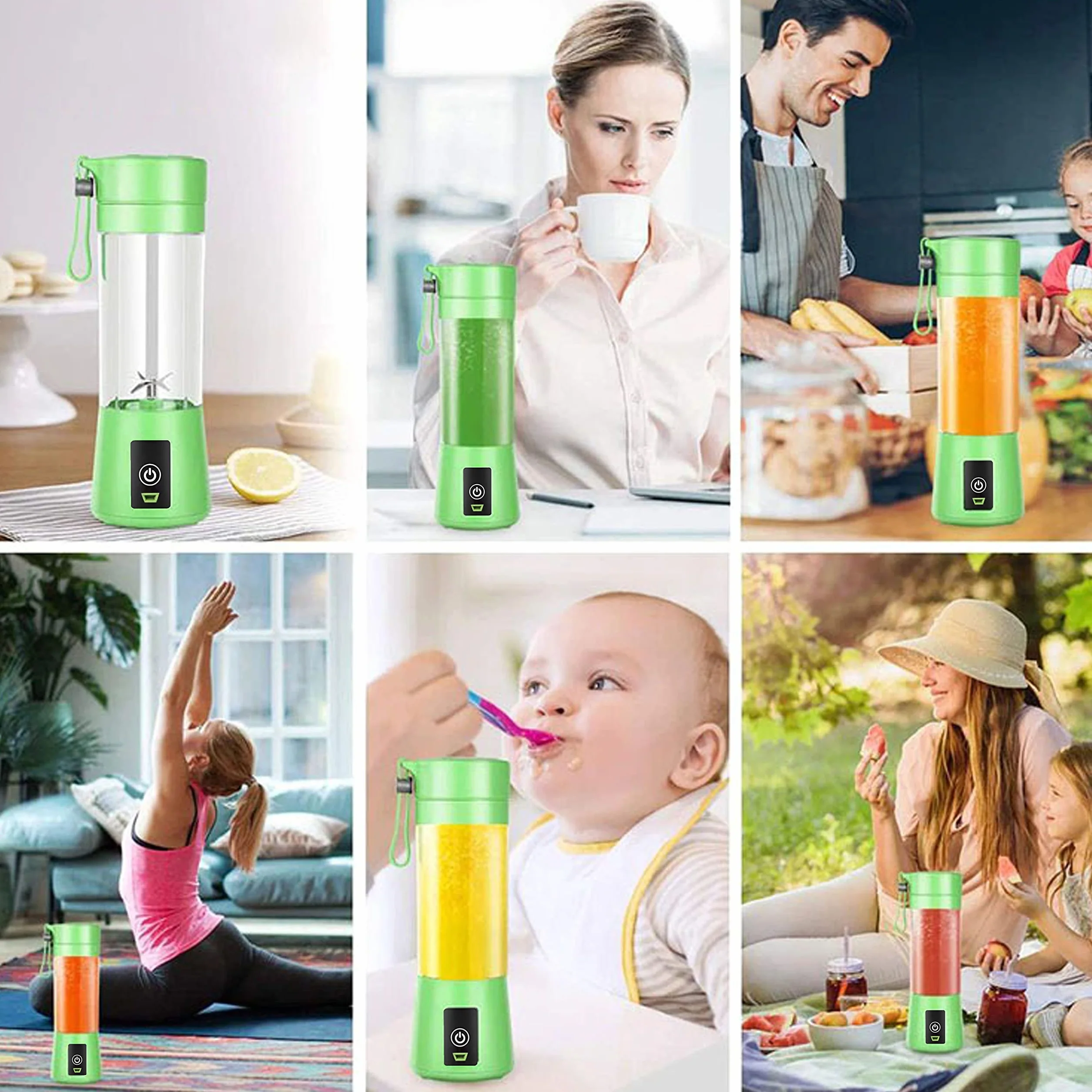 Retoo Przenośny Mikser USB 1500 mAh 380 ml 4 ostrza do smoothie, koktajli, zielony