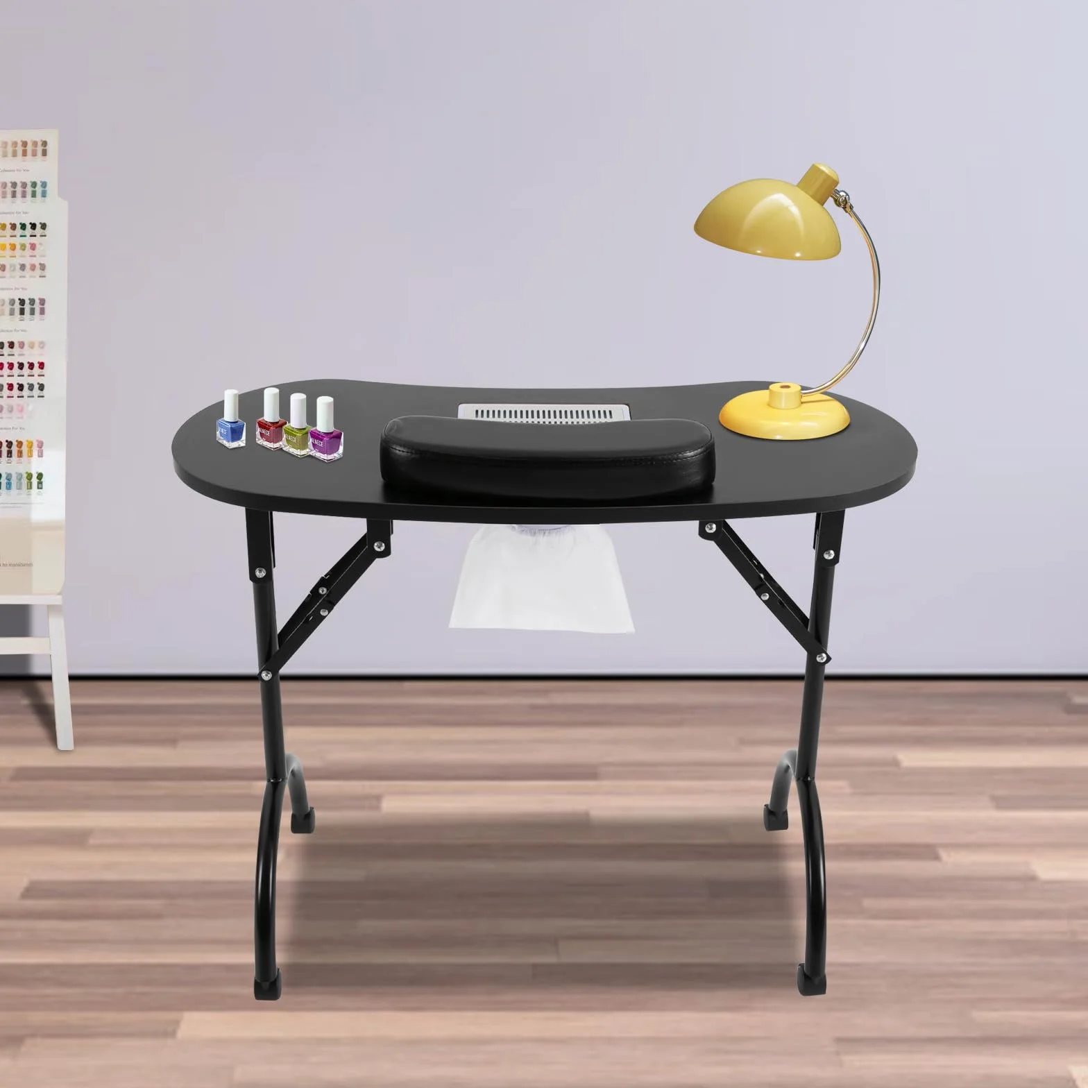 Stół do manicure z przyssawką, składany stolik do manicure z 3 workami do odkurzacza i wodoszczelną torbą do przenoszenia, nośność 30 kg, przenośny stolik do manicure (czarny)