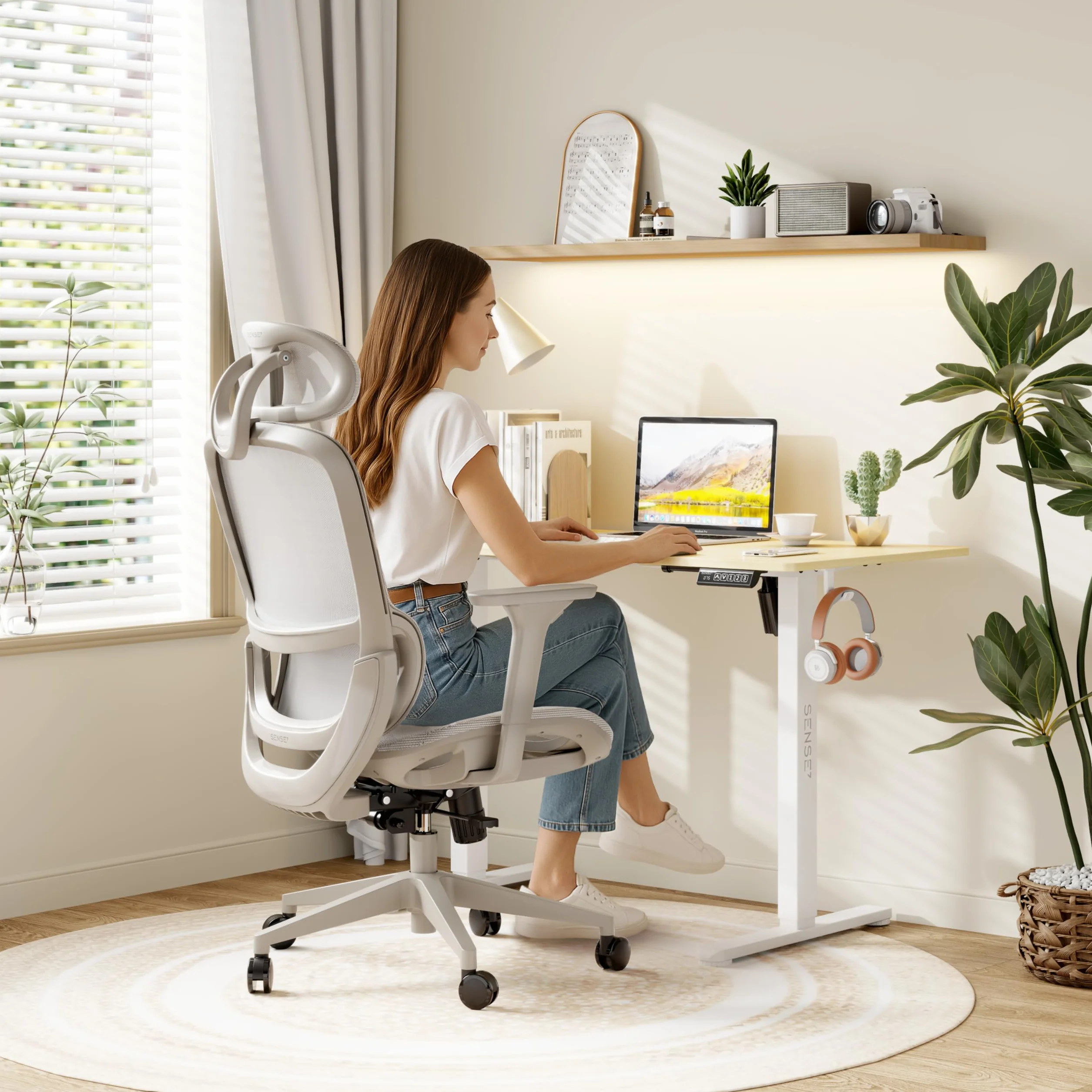 SENSE7 Krzesło Biurowe Ergonomiczne Neyo Fotel Obrotowy z Regulowanymi Podłokietnikami Zagłówek 3D Siatka Mesh Nachylenie 140° Szary