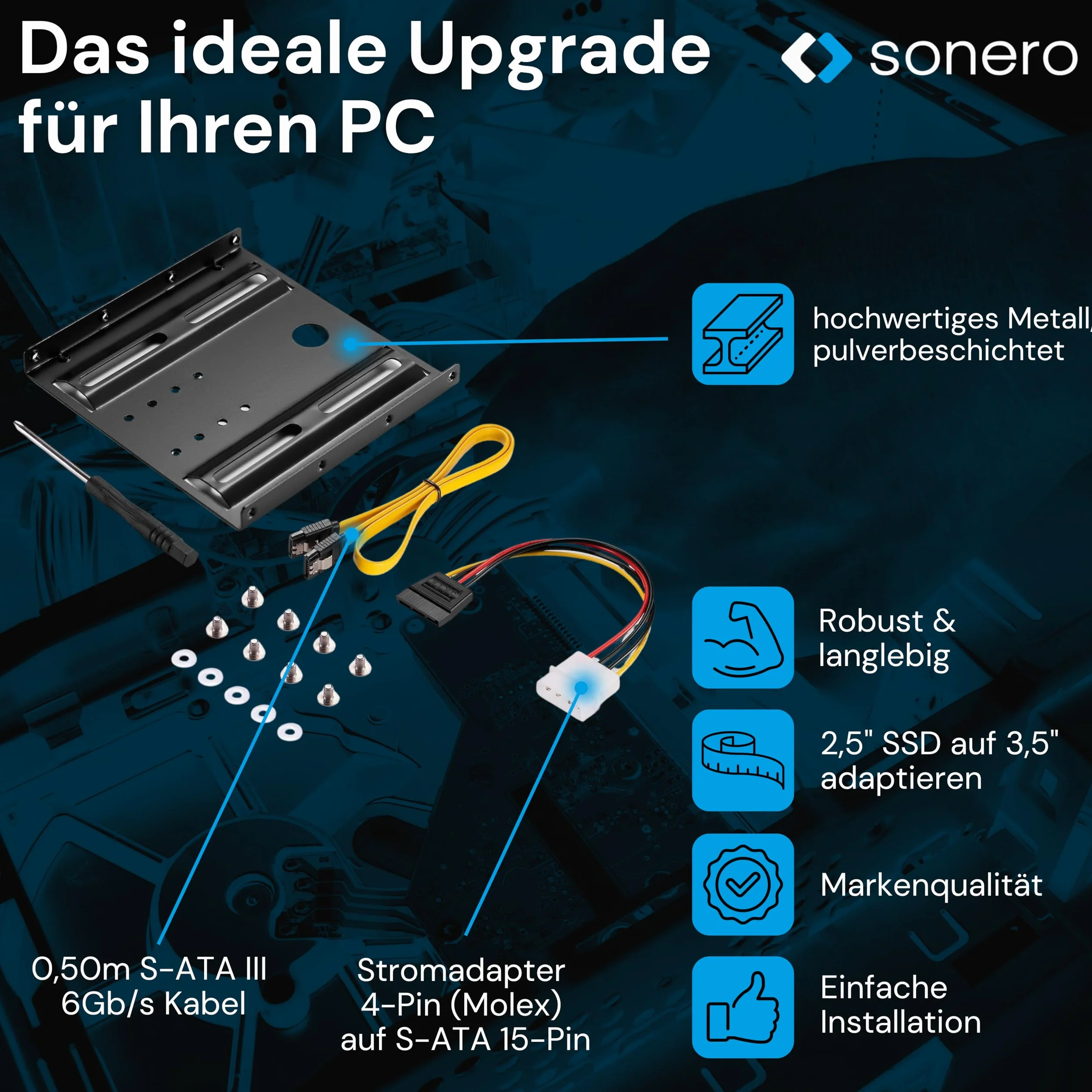 sonero® Zestaw ramek montażowych SSD 2,5" SSD do 3,5", akcesoria