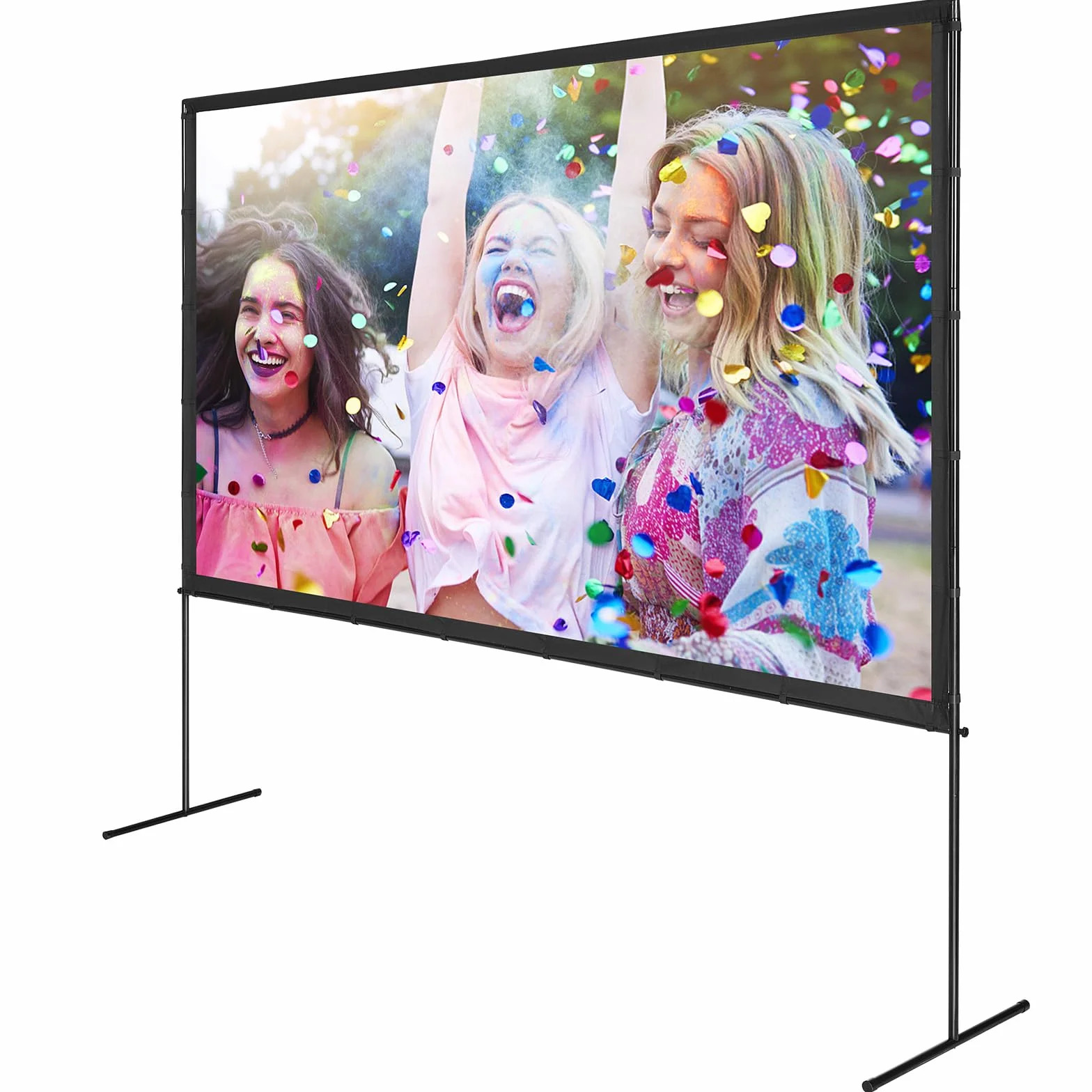 VEVOR Ekran projektora ze stojakiem, 304.8 cm 16:9 4K 1080 HD, zewnętrzny ekran filmowy ze stojakiem, bez zagnieceń, ekran projekcyjny z nóżkami barowymi i torbą do przenoszenia, do kina domowego, na
