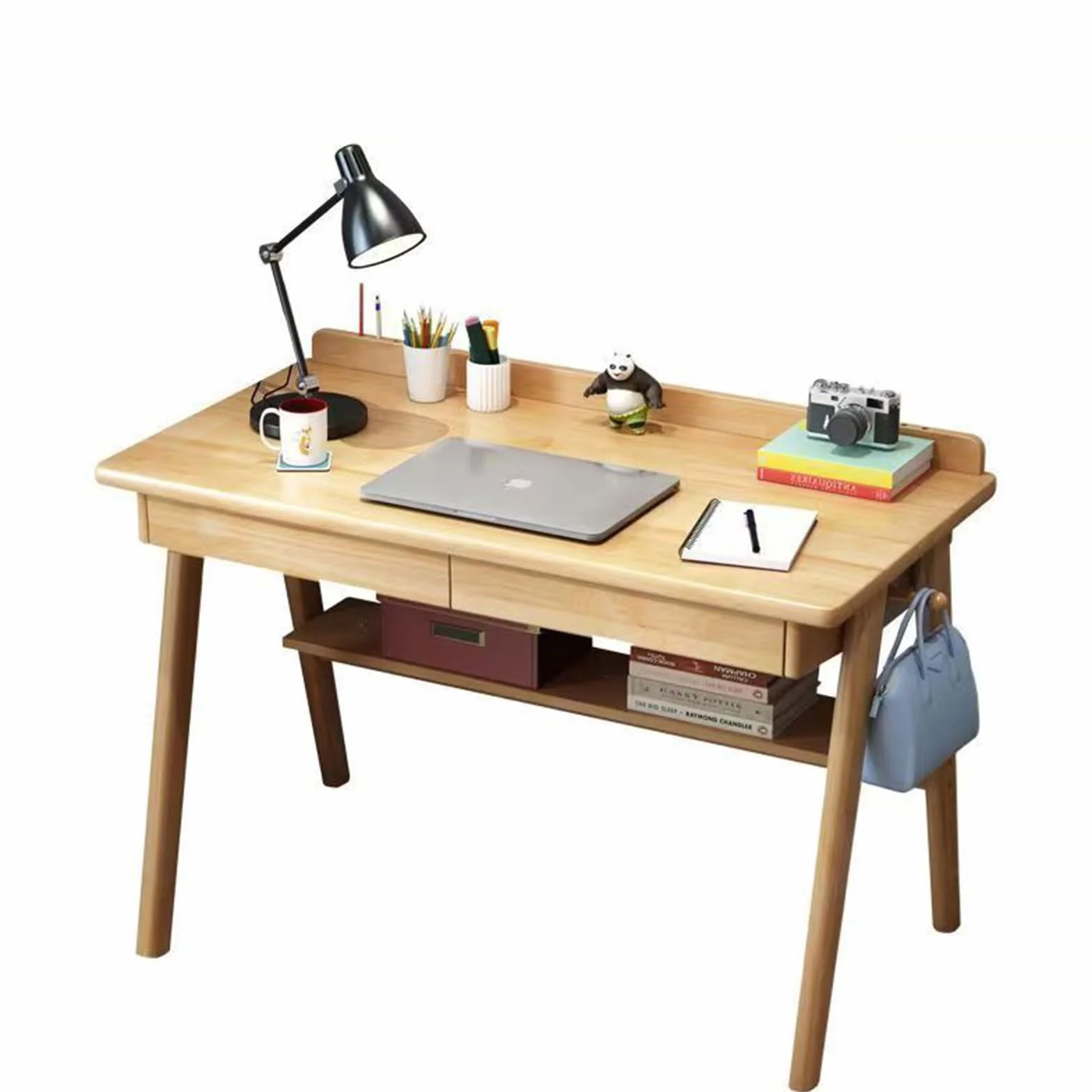 Biurko z litego drewna orzechowego w stylu mid-century modern z 2 szufladami 120 x 60 x 75 cm