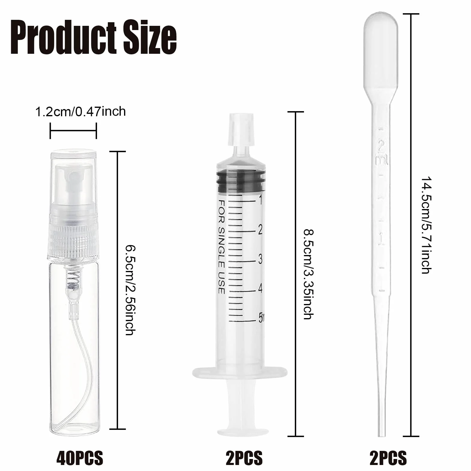 40 sztuk rozpylaczy do perfum, przezroczyste butelki z rozpylaczem do perfum, rozpylacze do podróży, nadaje się do ponownego napełnienia, mini rozpylacze kieszonkowe z 2 ml pipetą i 5 ml strzykawką do
