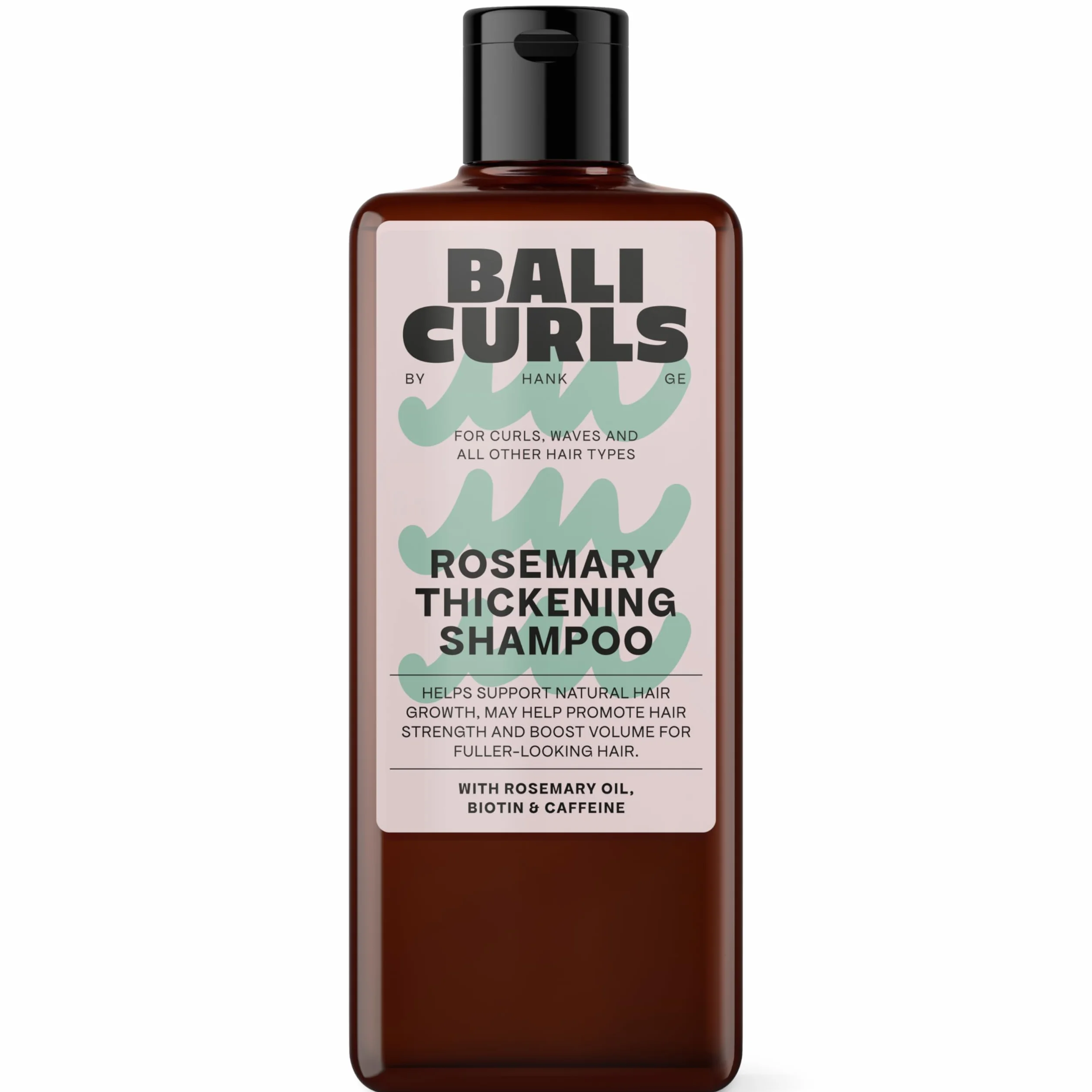 Bali Curls Rosemary Thickening Shampoo – Wzmacniający z olejkiem z rosmarinu, biotyną i kofeiną – Wegańska maska do włosów o objętości dla włosów delikatnych i cienkich – Przyjazny dla loków – 200 ml