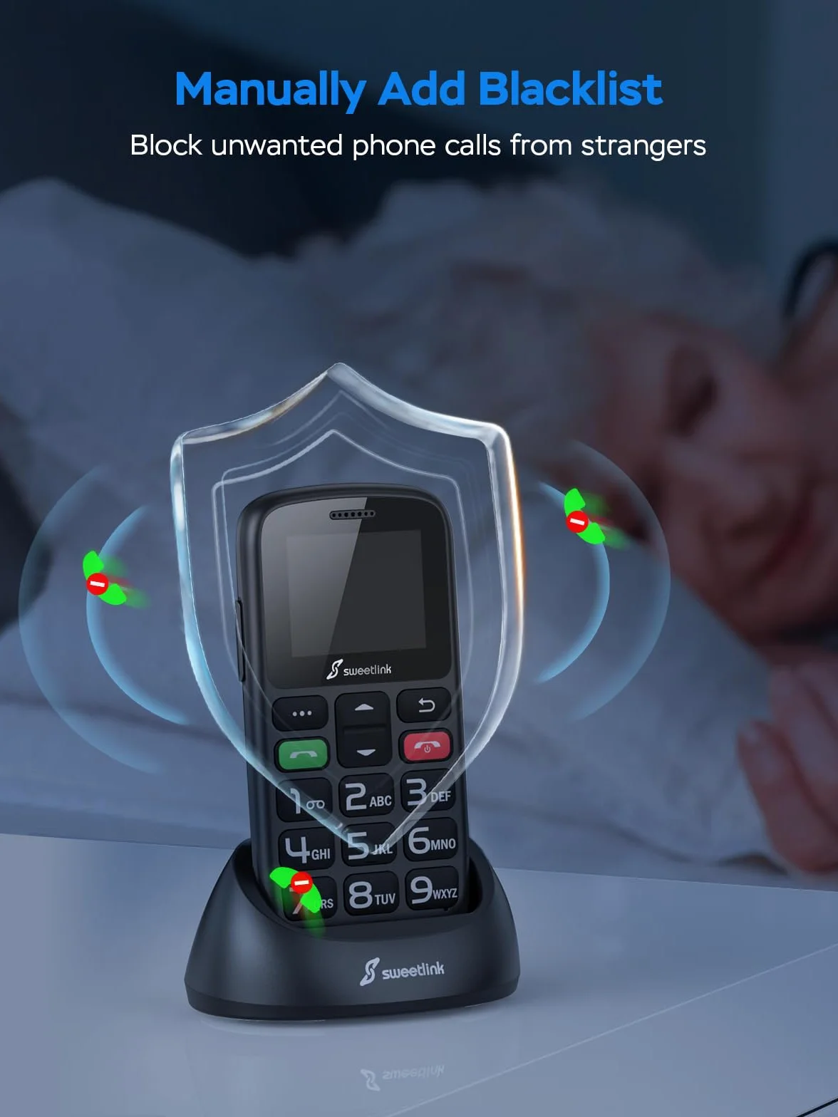 SweetLink Telefon komórkowy dla seniorów z dużymi przyciskami, telefony komórkowe GSM dla seniorów o dużej głośności, kontakty obrazkowe, funkcja SOS, szybkie wybieranie, czarny