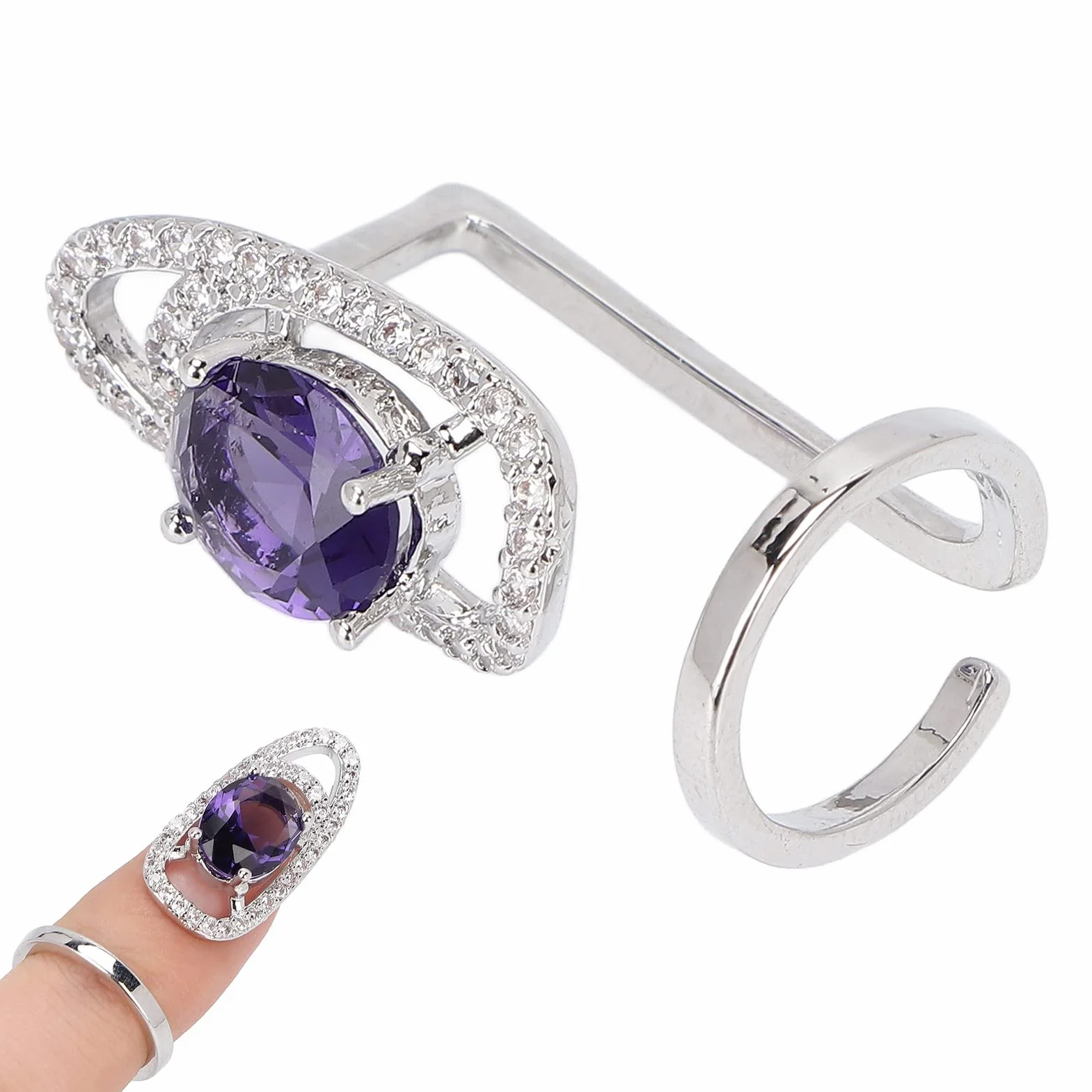 Pierścień do Paznokci Rhinestone Pierścionki do Paznokci, Błyszczący Delikatny Pokrowiec na Paznokcie Pierścień Ochronny Kobiety Luksusowe Końcówki do Paznokci Dekoracja(Fioletowy)