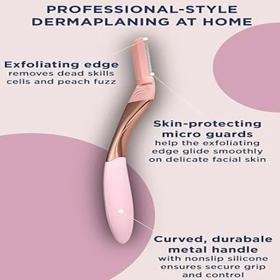 Wilkinson Sword Intuition Dermaglow maszynka do golenia Dermaglow idealna do złuszczania, profilowania brwi, przycinania i usuwania włosów na twarzy, różowa, 1 uchwyt i 2 wkłady