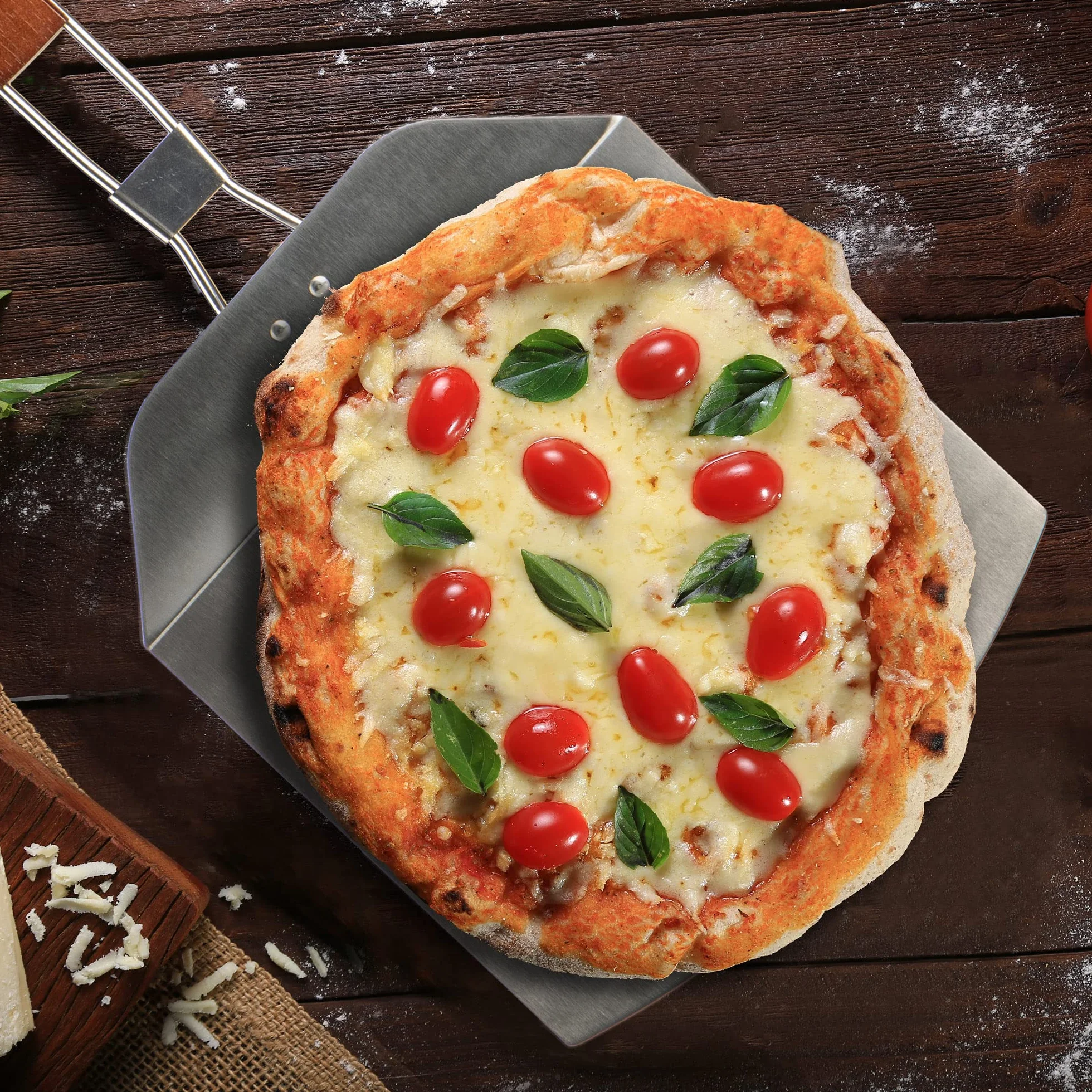 COM-FOUR Skórka do pizzy ze stali nierdzewnej 430 składany uchwyt srebrny czarny