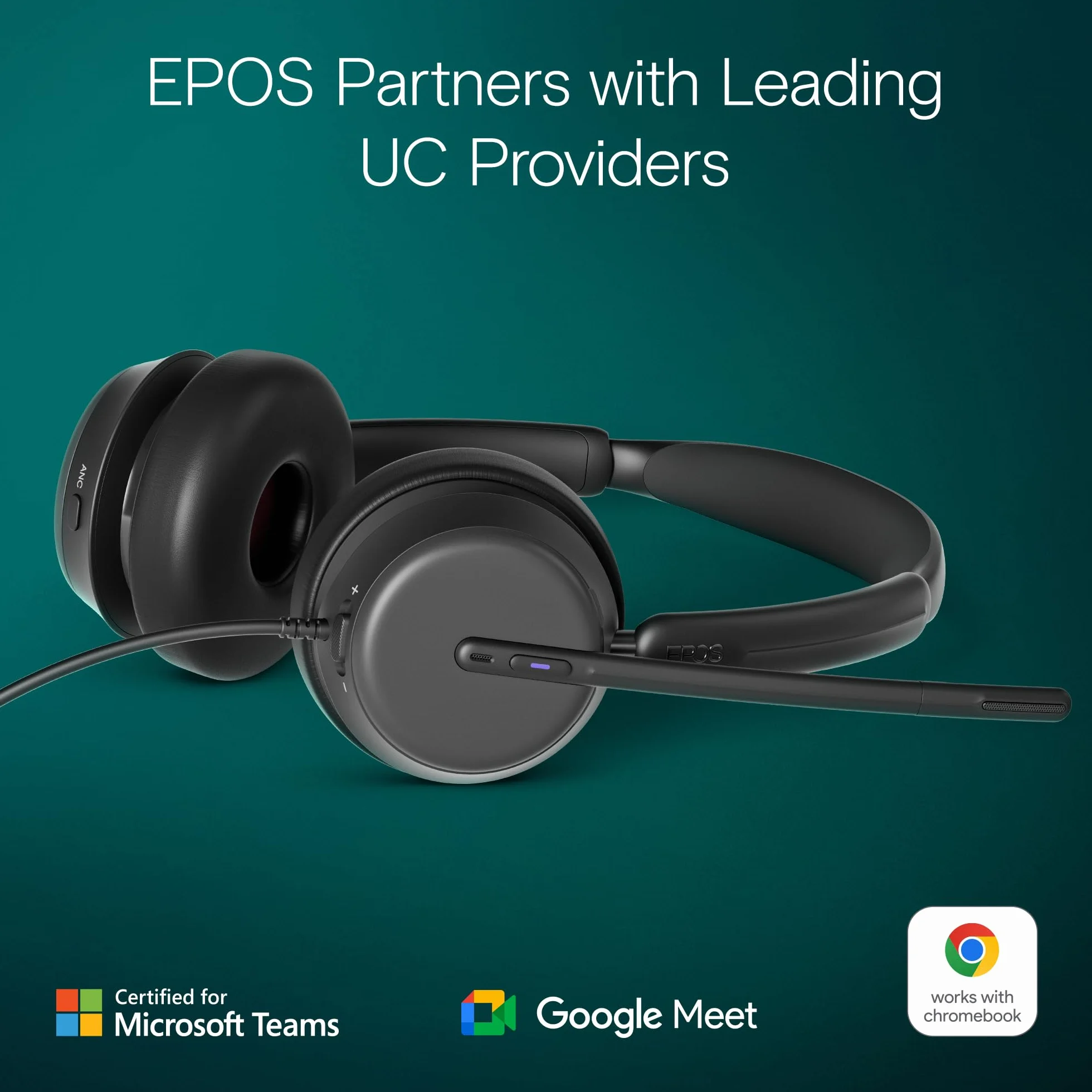 EPOS IMPACT 860T ANC Dwustronny przewodowy zestaw słuchawkowy z aktywną redukcją szumów, certyfikat Microsoft Teams, USB C i USB A, super szerokopasmowy dźwięk, idealny do połączeń biurowych