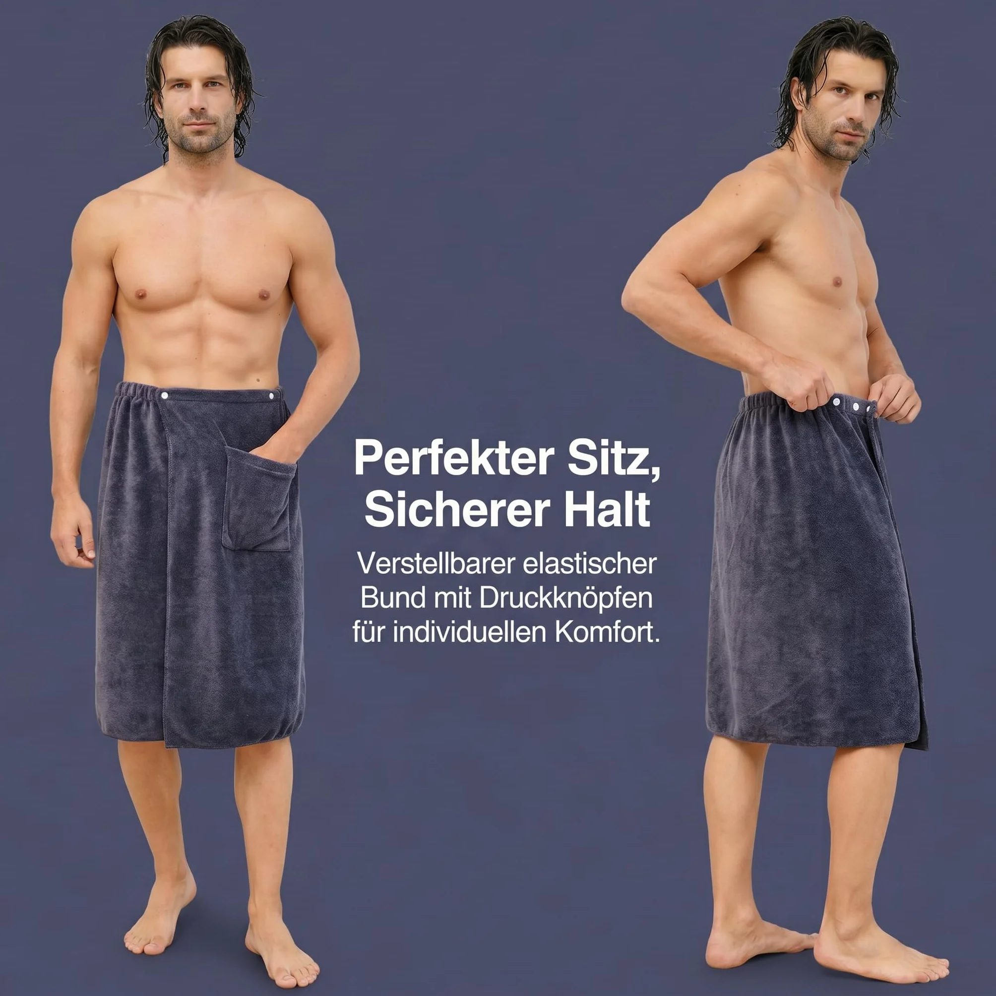 Męski kilt do sauny 70 x 140 cm szybkoschnący ręcznik z guzikami szary