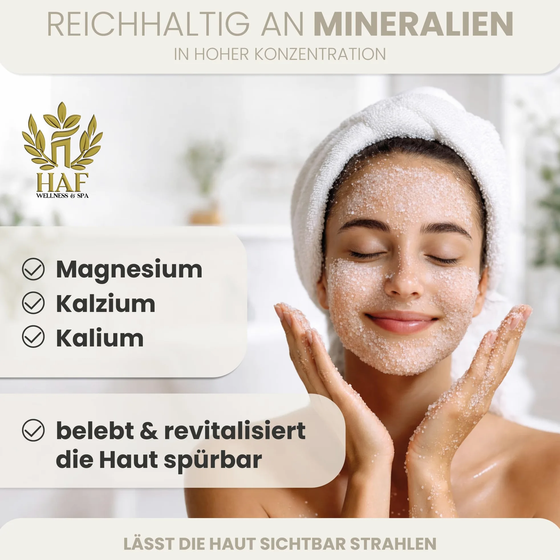HAF – Sól do peelingu z Morza Martwego (wiadro 2 x 5 kg) – naturalny peeling do ciała z Jordanii. Do suchej skóry i twarzy można stosować w saunie, prysznicu lub łaźni parowej, wegańska i bez dodatków