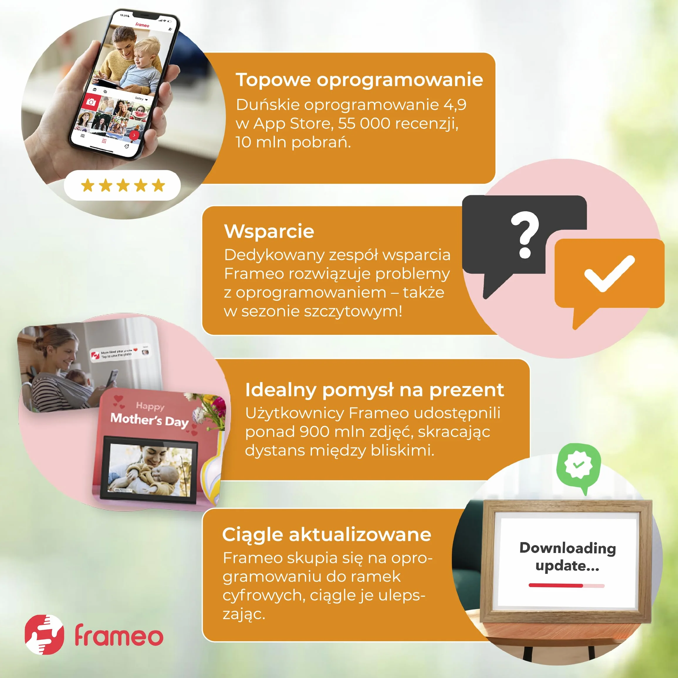 Denver Cyfrowa ramka na zdjęcia 10,1 cala HD - elektroniczna ramka na zdjęcia - ramka na zdjęcia - aplikacja Frameo - ekran dotykowy IPS - 16 GB - PFF1042LW - drewno