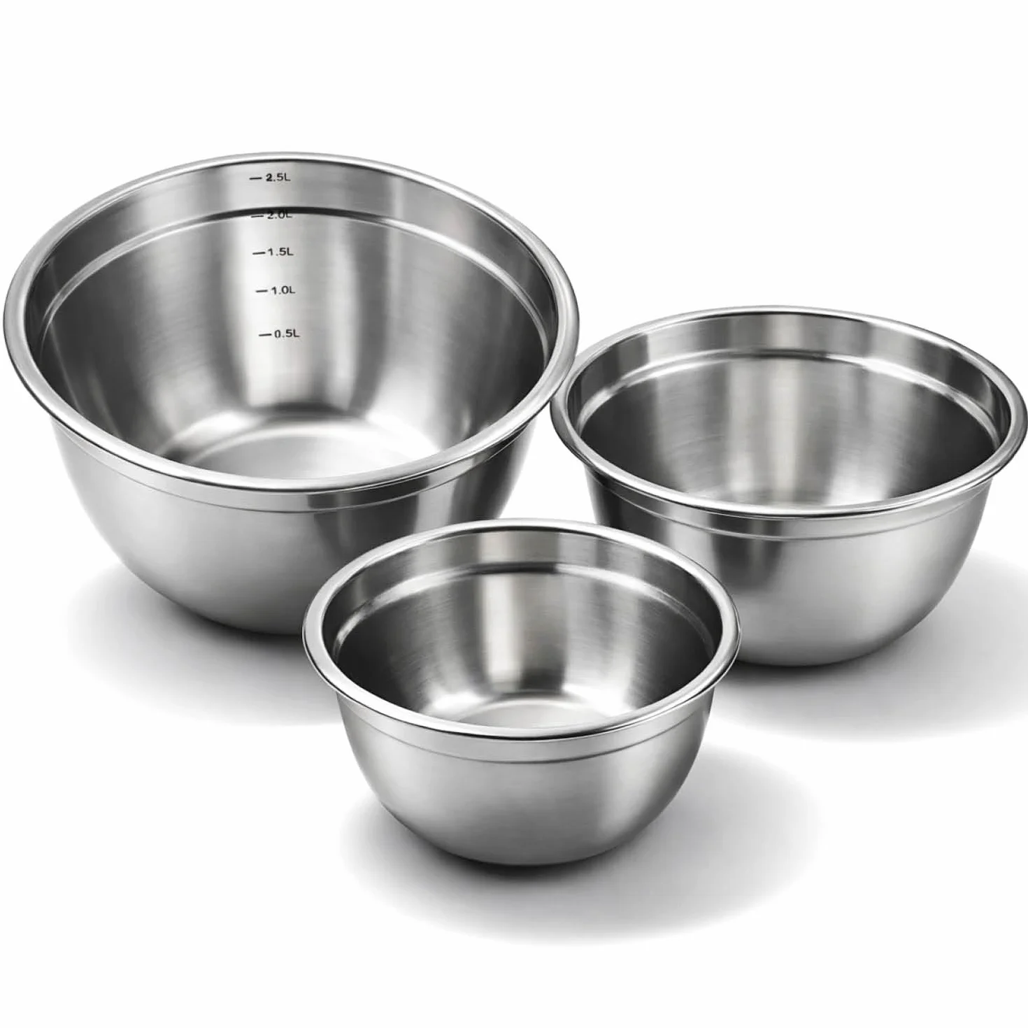 Zestaw 3 misek ze stali nierdzewnej 500 ml 1000 ml 2500 ml do pieczenia gotowania serwowania