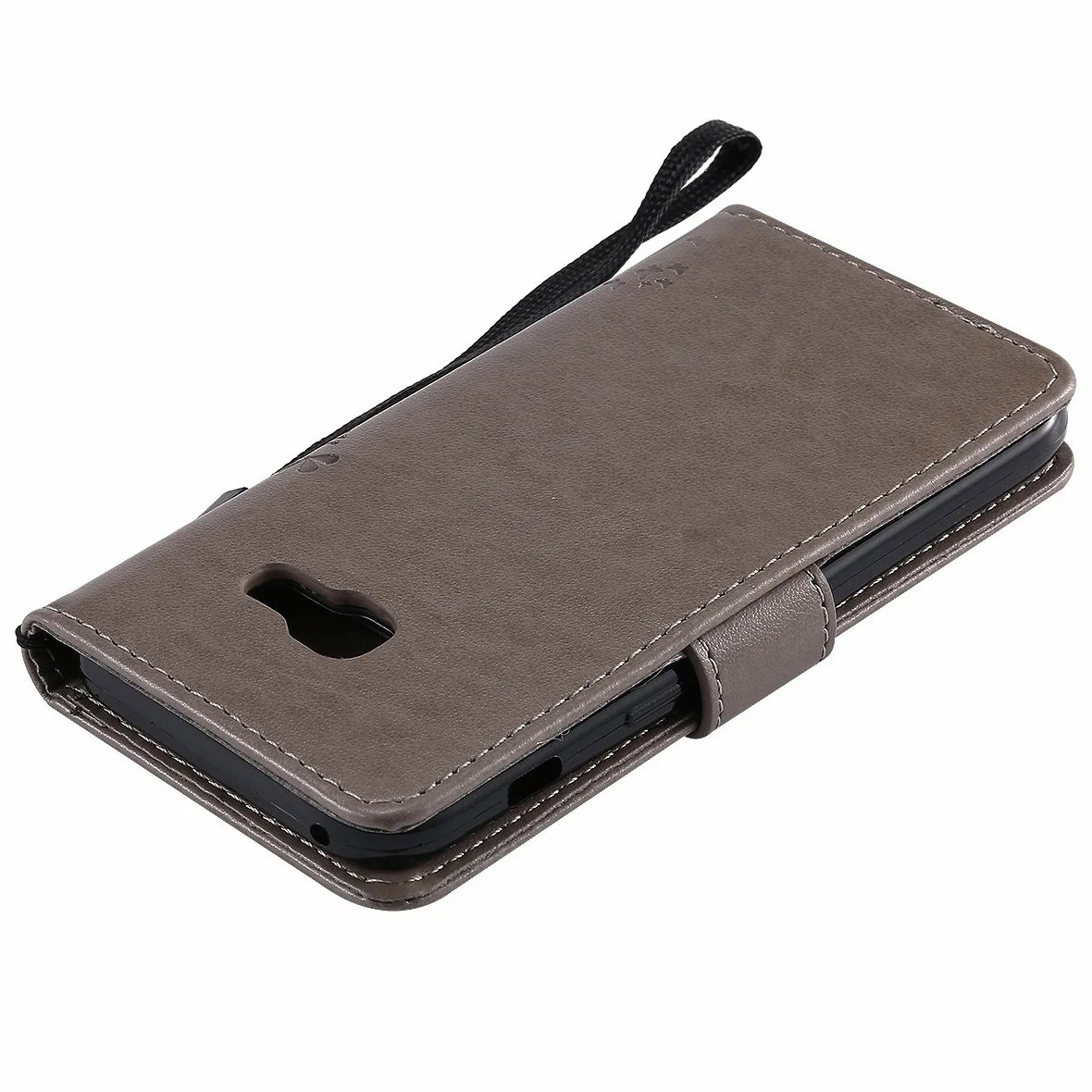(Sleep Bear) Etui Na Telefon Komórkowy i Skórzane Etui Do SAMSUNG Galaxy A3(2017), Zwierzątko Kot Drzewo Motyl Przenośne Ze Skóry Portfel Pokrowiec Ochronny Kabura Na Telefon-Szary