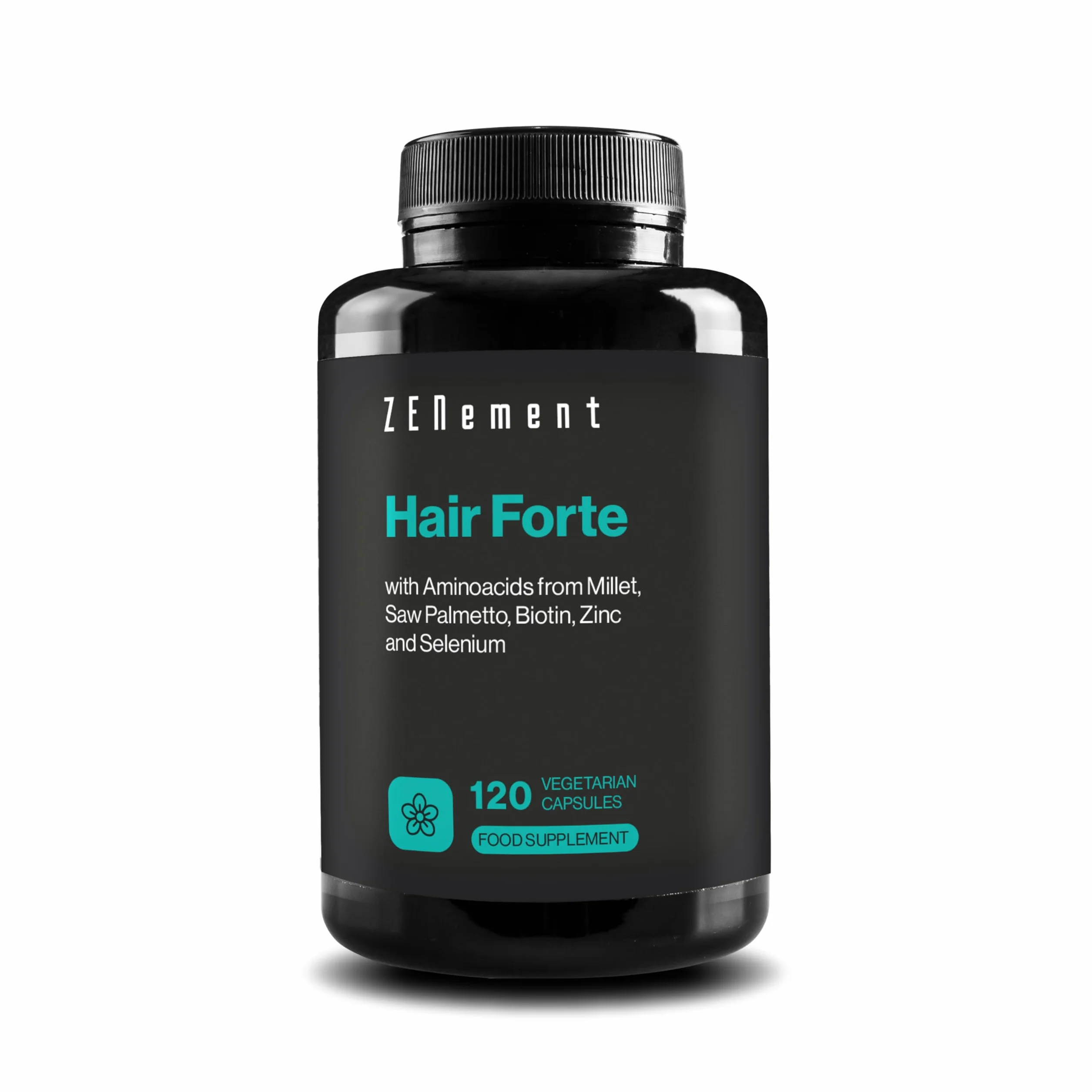 Hair Forte, z Aminokwasy Prosa, Palmy Sabałowej, Biotyną, Cynk i Selen, 120 kapsułek Wegetariańskie | Kuracja przeciw wypadaniu włosów | Wegańska, Bez GMO, Bez Glutenu | Zenement