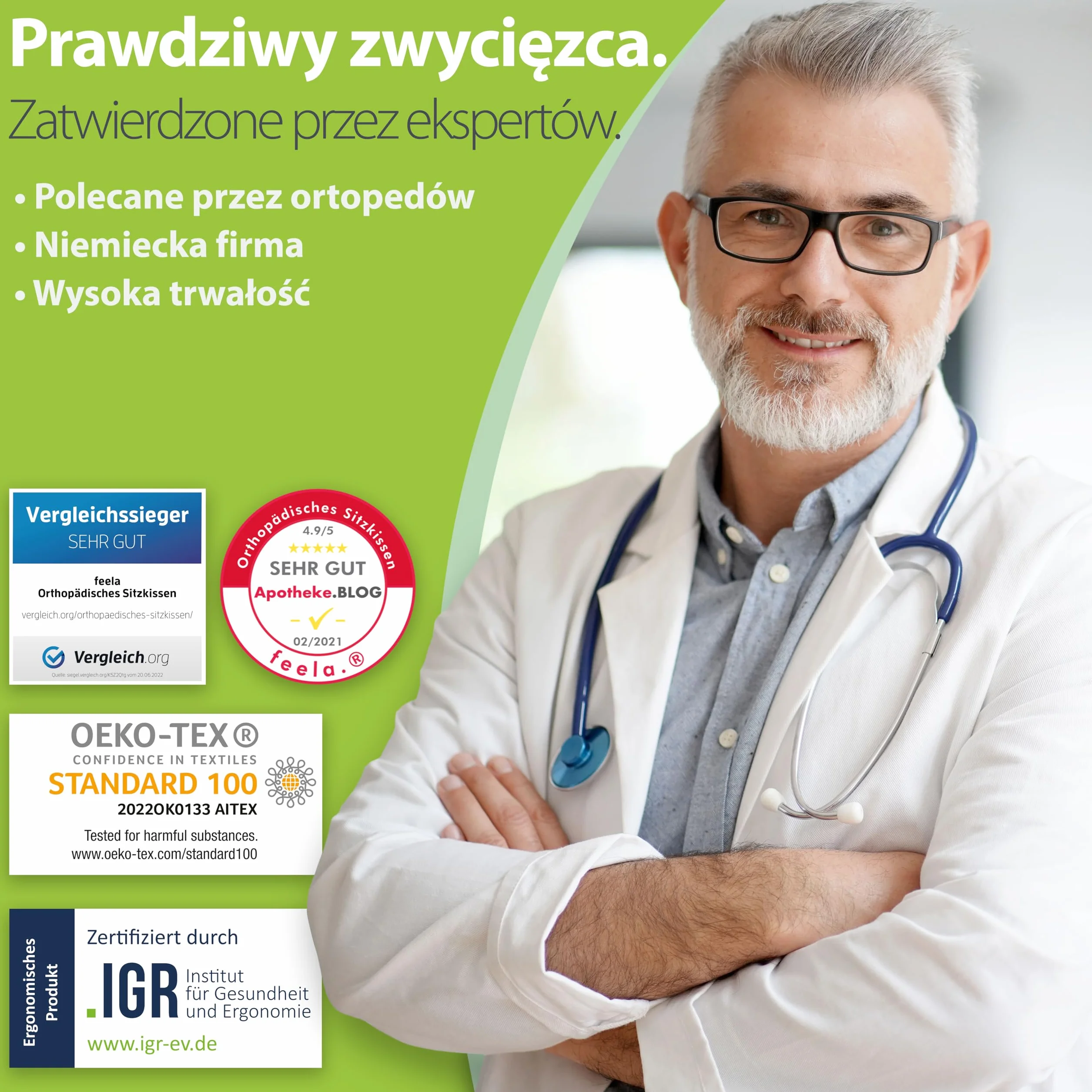 feela.® ortopedyczna poduszka do siedzenia premium (3 stopnie twardości) – ergonomiczna poduszka na krzesło biurowe i inne, zmniejsza ból, poprawia komfort siedzenia, wspomaga ukrwienie oraz odciąża kość ogonową (twardość: medium)