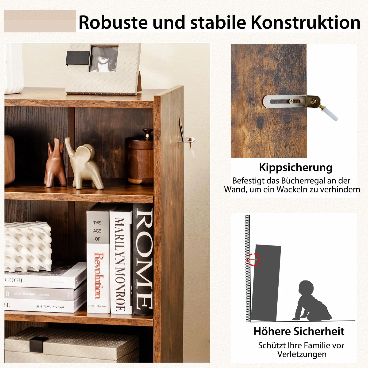 COSTWAY Regał na książki, regał stojący z 3 półkami, regał z regulowanymi półkami, do salonu, sypialni, gabinetu, 30 x 50 x 75 cm, brązowy vintage