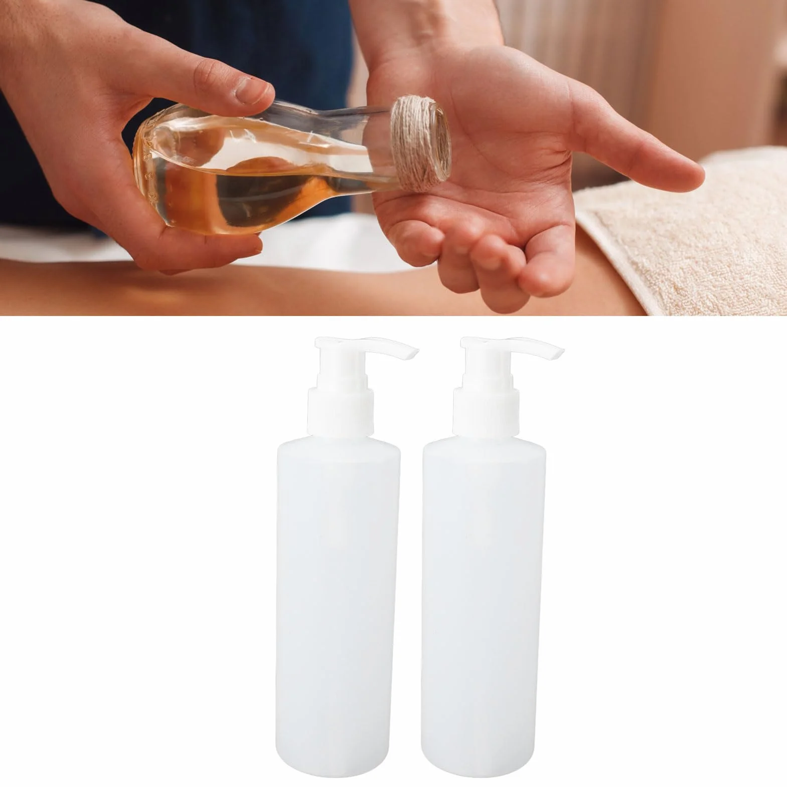 2 szt. Wymienne butelki do masażu podgrzewacz oleju, 250 ml wielokrotnego napełniania butelek z pompką do szamponu, dozownik pustych butelek do podgrzewacza balsamu