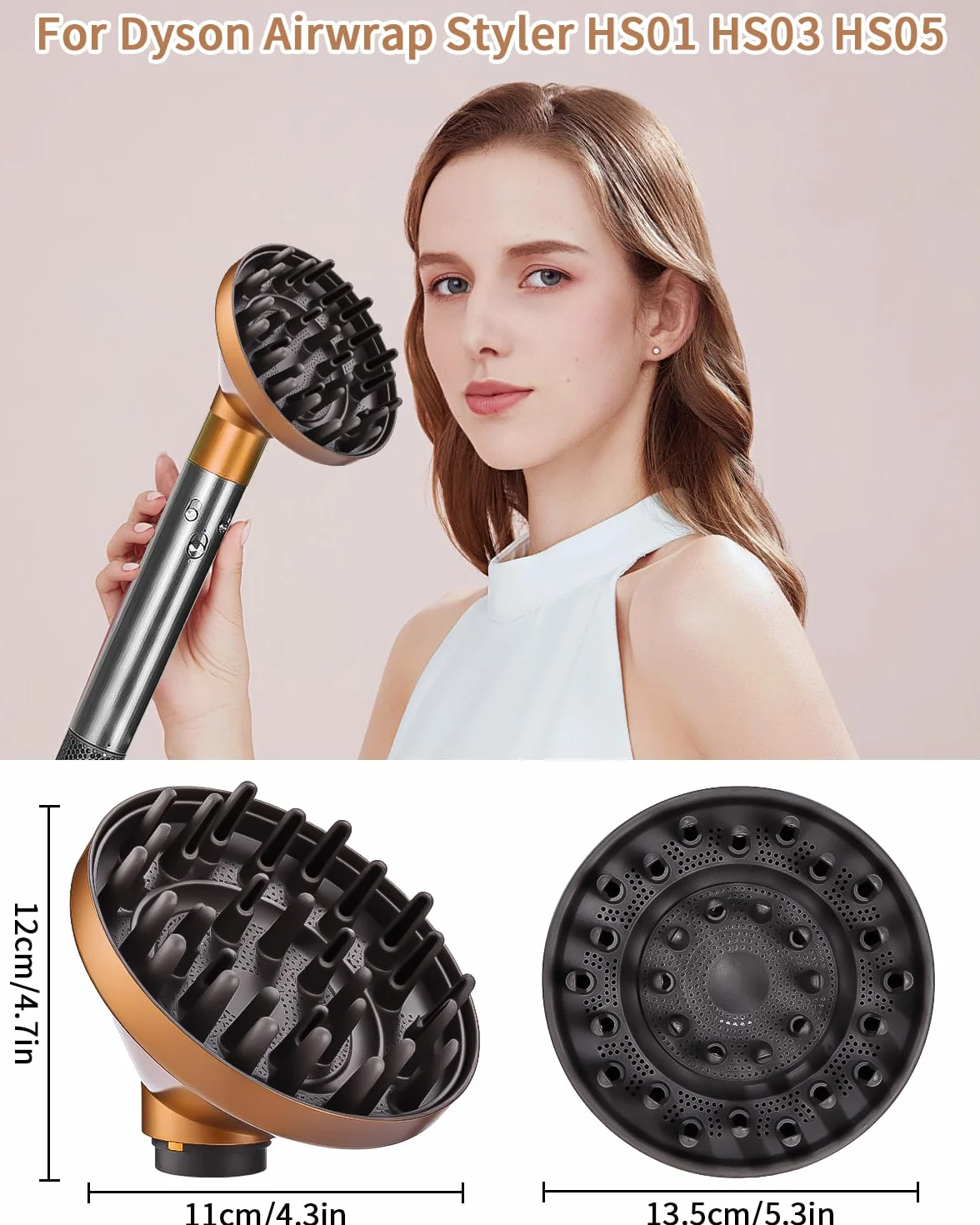 Dyfuzor nasadka do Dyson Airwrap HS01 HS03 HS05, dyfuzor do loków włosów, przenośna dysza dyfuzora do włosów, konwersja do loków Airwrap w suszarkę do włosów, złota