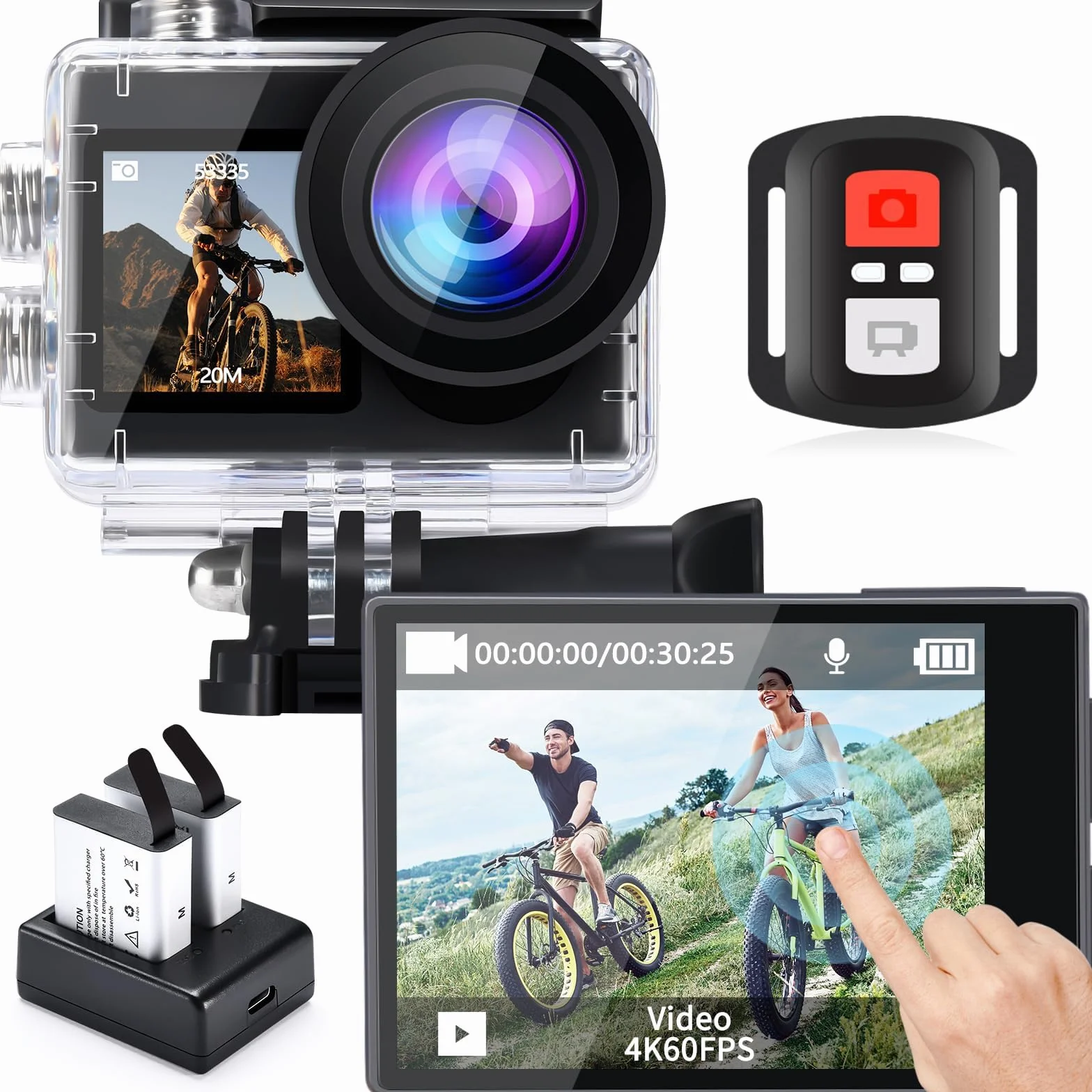 icefox Kamera podwodna 4K 20 MP, aplikacja Snappro z pilotem, edycja wideo, EIS, wodoodporność 40 M, Ultra HD, szeroki kąt 170°, kamera WiFi