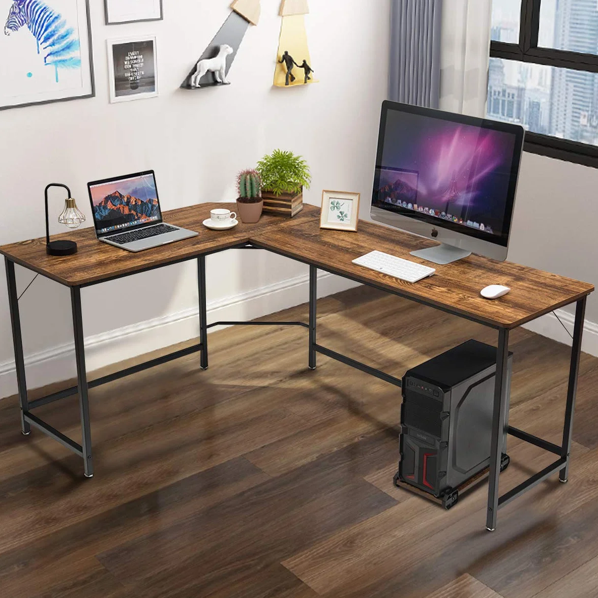 COSTWAY Biurko narożne w kształcie litery L 168 x 125 x 74 cm brązowe