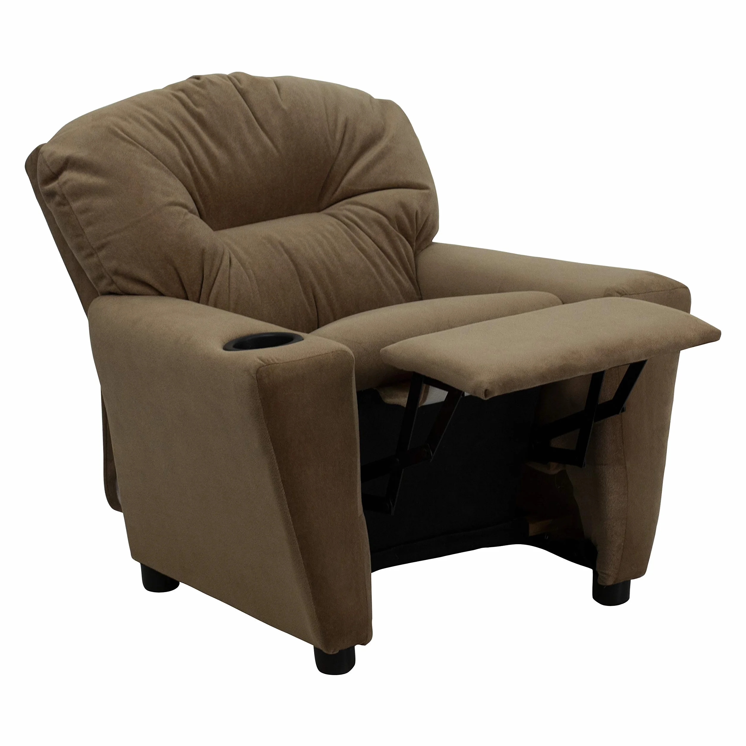 Flash Furniture Współczesny leżak z mikrofibry z uchwytem na kubki, drewno, brązowy, 66,04 x 53,34 x 53,34 cm