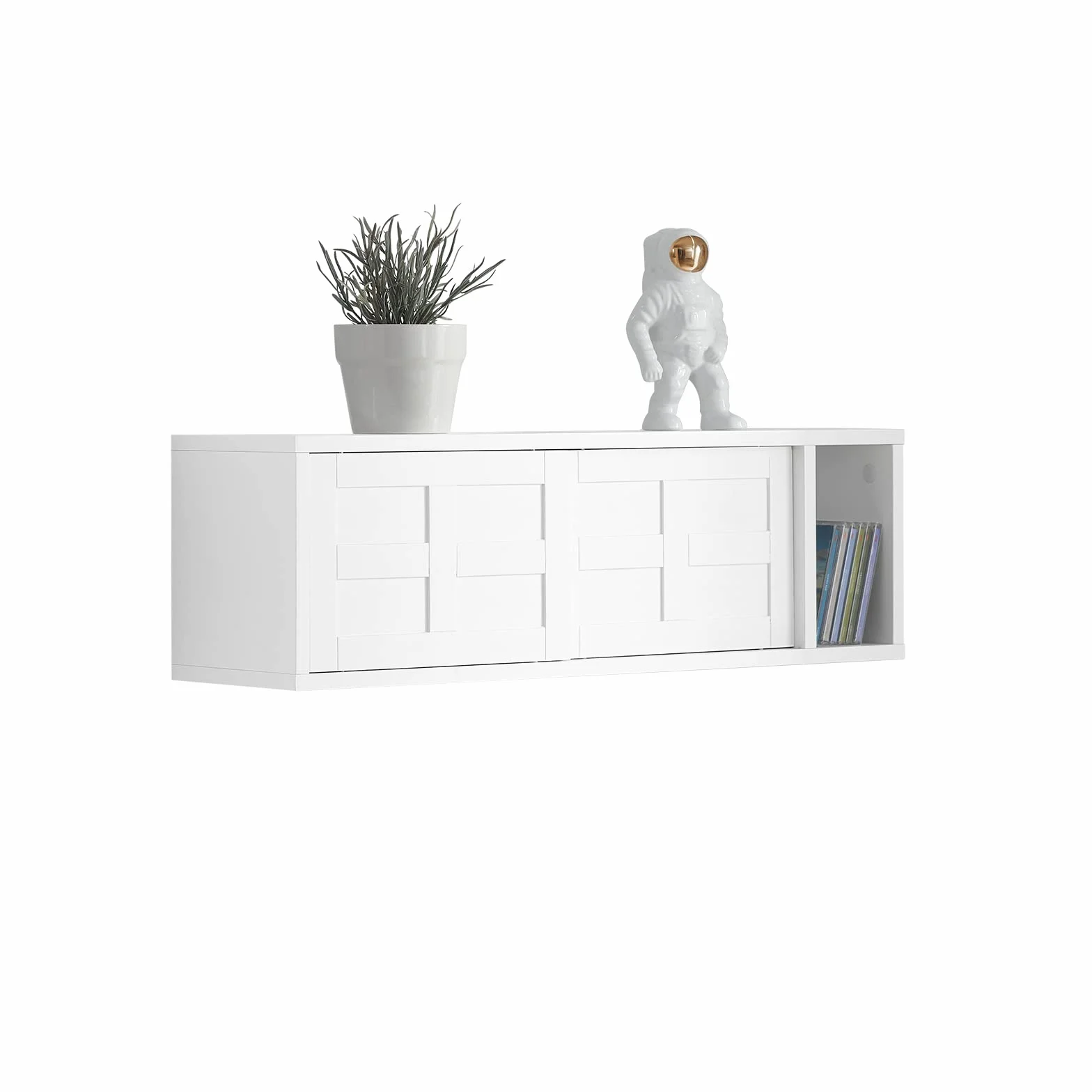 SoBuy Biała szafka do przechowywania montowana na ścianie z drzwiami przesuwnymi i otwartą półką 75 x 20 x 23 cm FHK18-W