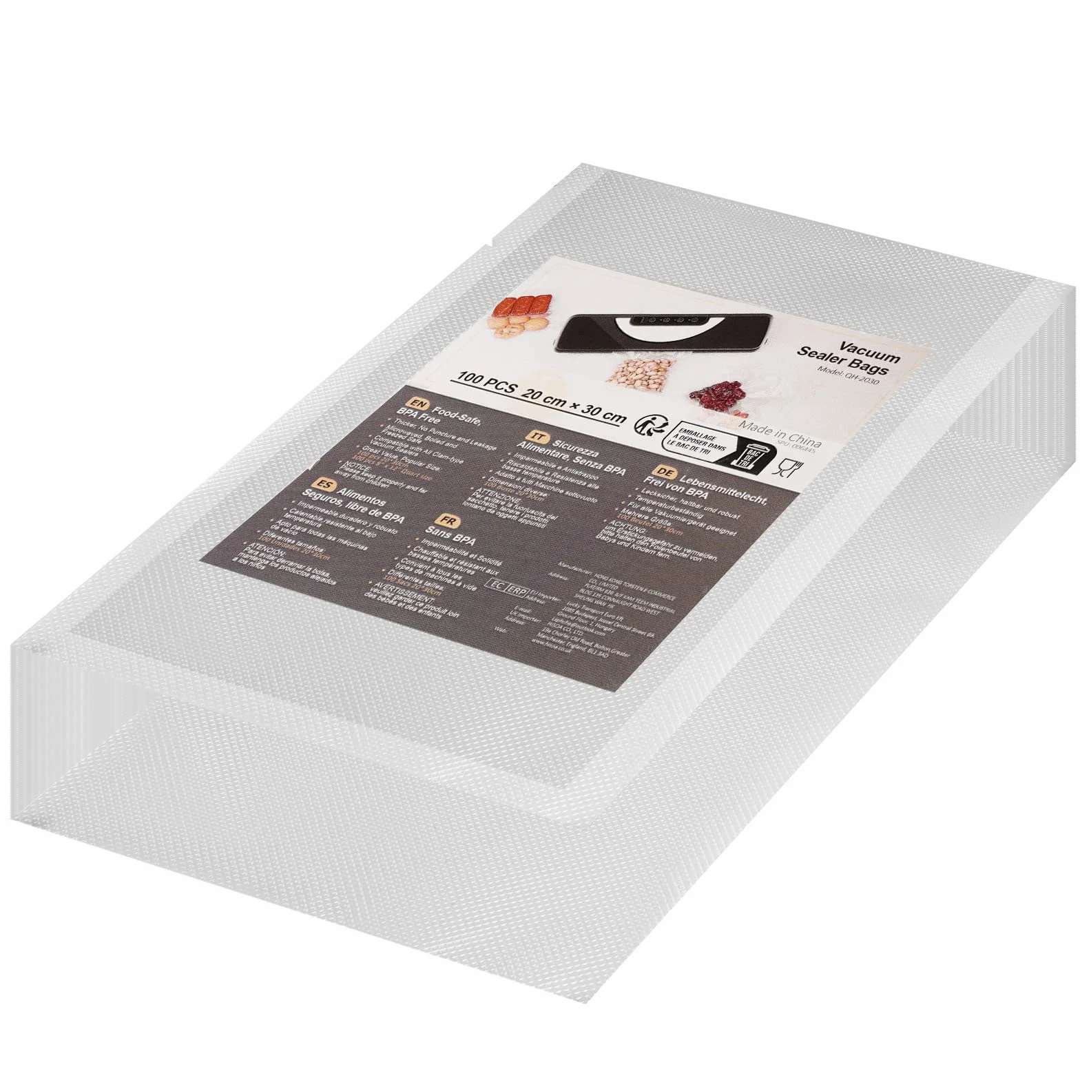 Worek Próżniowy Folia w Rolce 20x30cm 100 sztuk do Zgrzewacza Próżniowego bez BPA