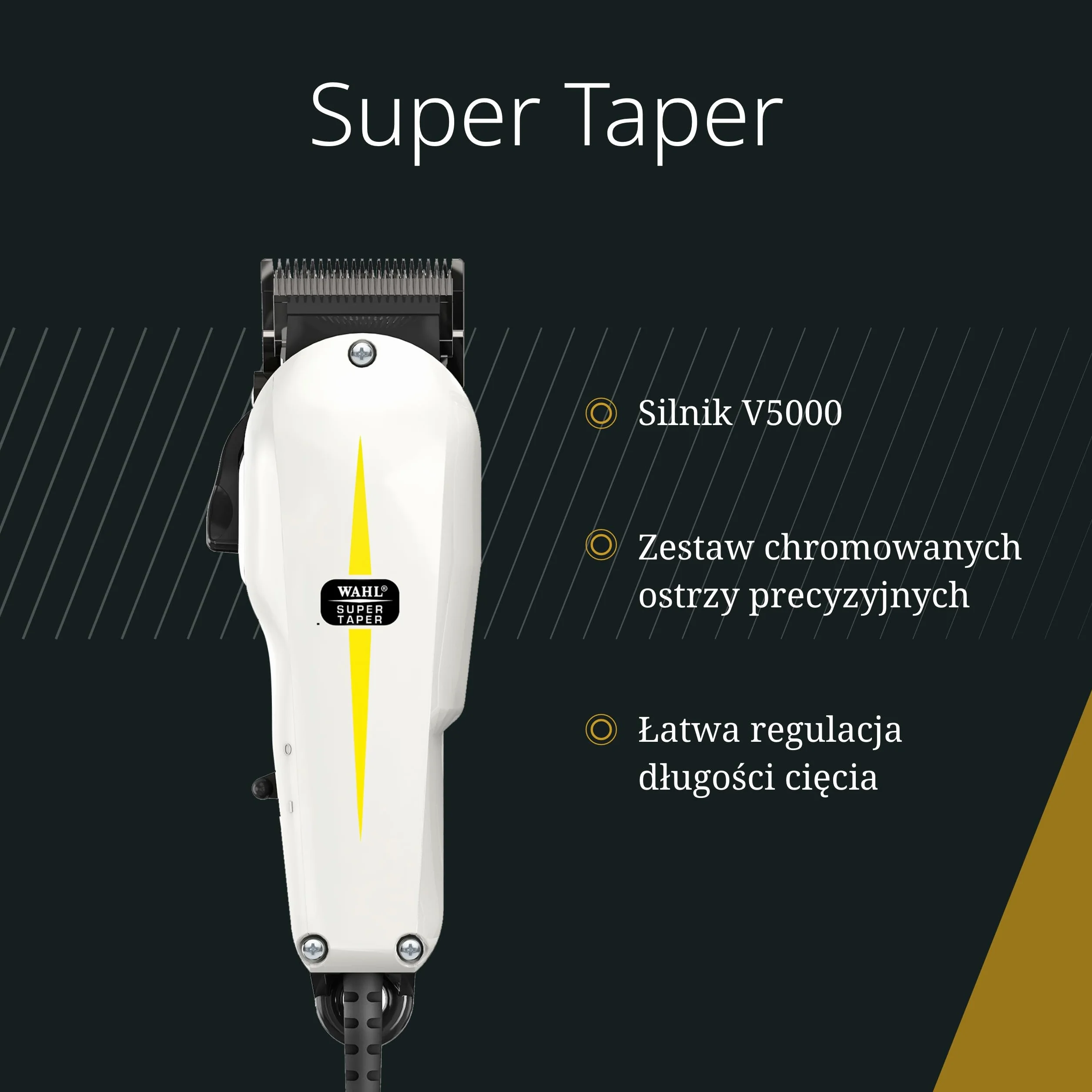 Wahl Super Taper - Professional Mains Hair Clipper - do usuwania luzem i zwężaniem się, czarno -białe
