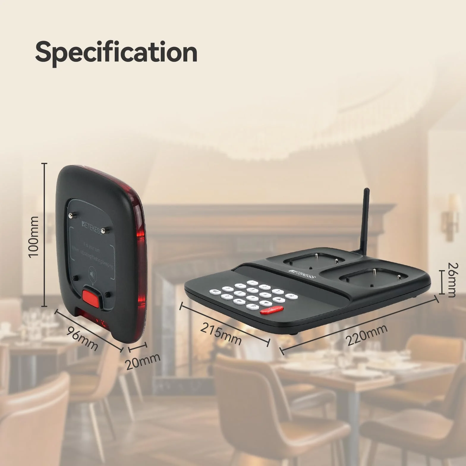 Retekess TD183 Bezprzewodowy System Przywoławczy, Pager z Podwójnym ładowaniem, Pager 30H 300mAh, FSK Long Distance 800M, Buzzer Pagera, Zapytanie o Historię Połączeń, Szpital, Logistyka