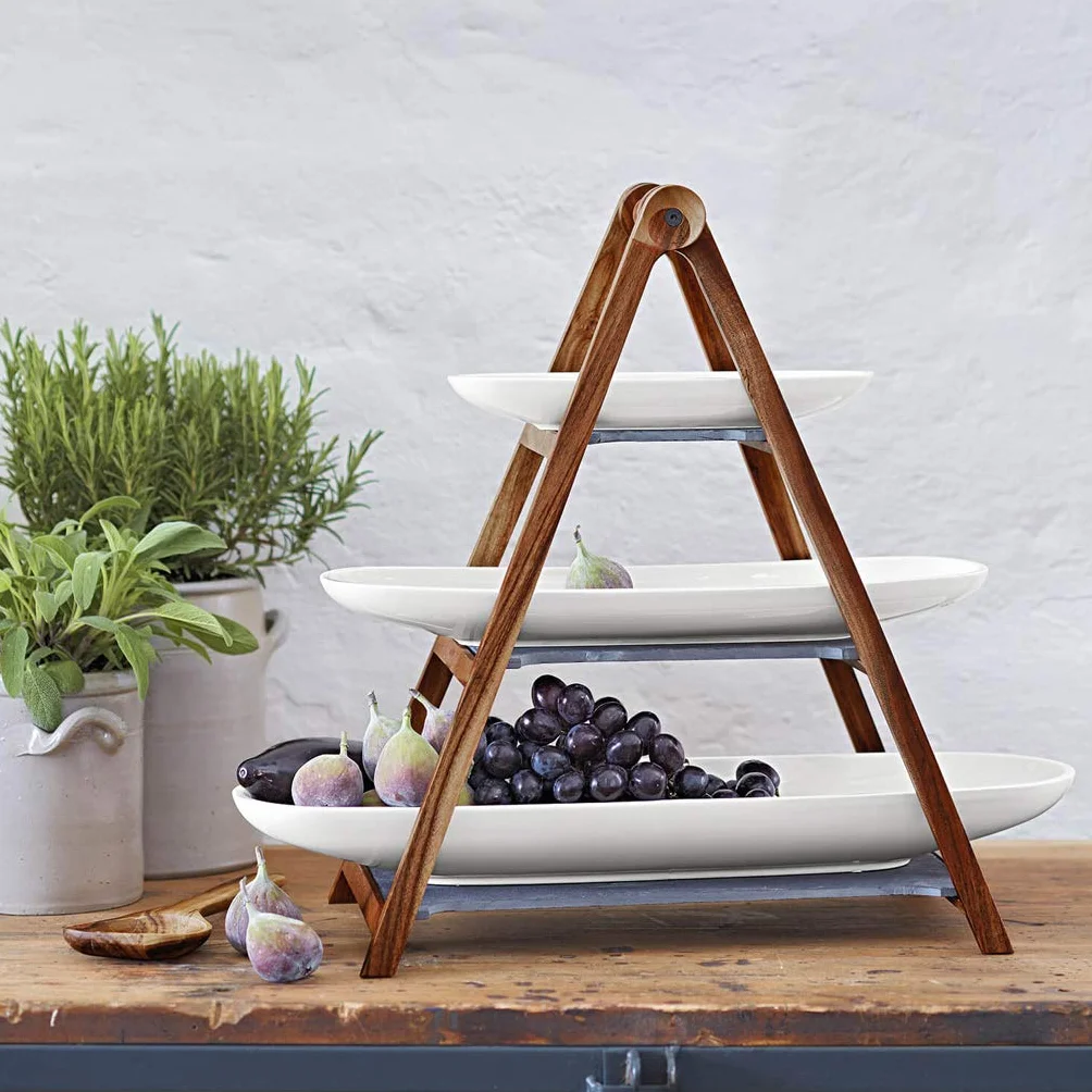 Villeroy & Boch Artesano Original etażerka 4-cz. 3-poziomowa porcelana Premium naturalny łupek drewno