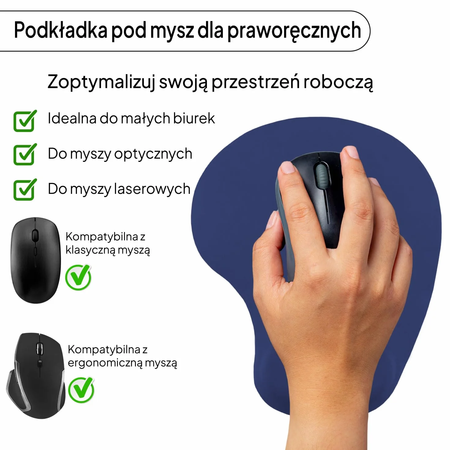 OcioDual Podkładka pod mysz z podpórką pod nadgarstek, ergonomiczna, z żelowym podparciem, ciemnoniebieska, miękka tkanina z antypoślizgową gumową podstawą, ulga w bólu, pianka z pamięcią kształtu