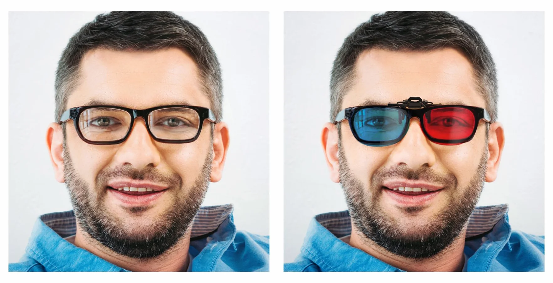 Okulary 3D Clip-On czerwone/niebieskie (okulary anaglifowe 3D) dla osób noszących okulary, telewizor, gry komputerowe itp.