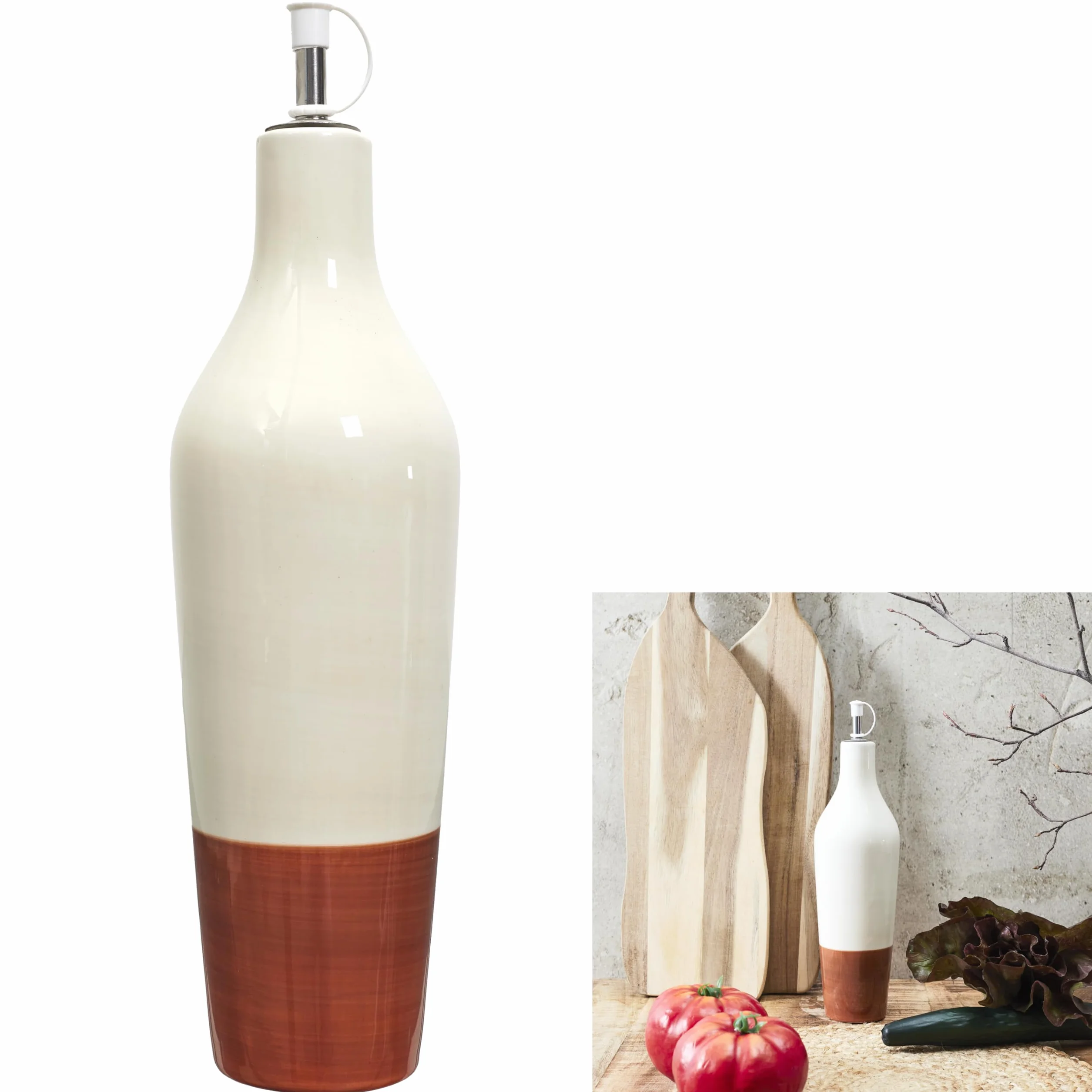 HOME DECO FACTORY KA0540 Ceramiczna butelka na olej 670 ml Pomarańczowy Biały