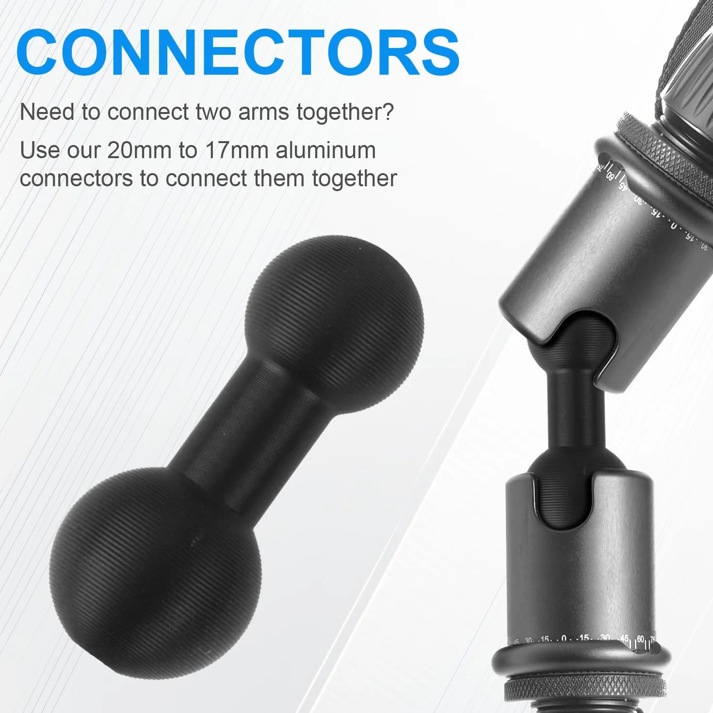 BOXOB 20mm do 17mm Ramię Montażowe Kuliste, Czarne Stop Aluminium Adapter Kulowy Łącznik Przedłużający Bezpiecznego Mocowania do Bulletpoint Dash Ramię Montażowe ze Złączami 17mm