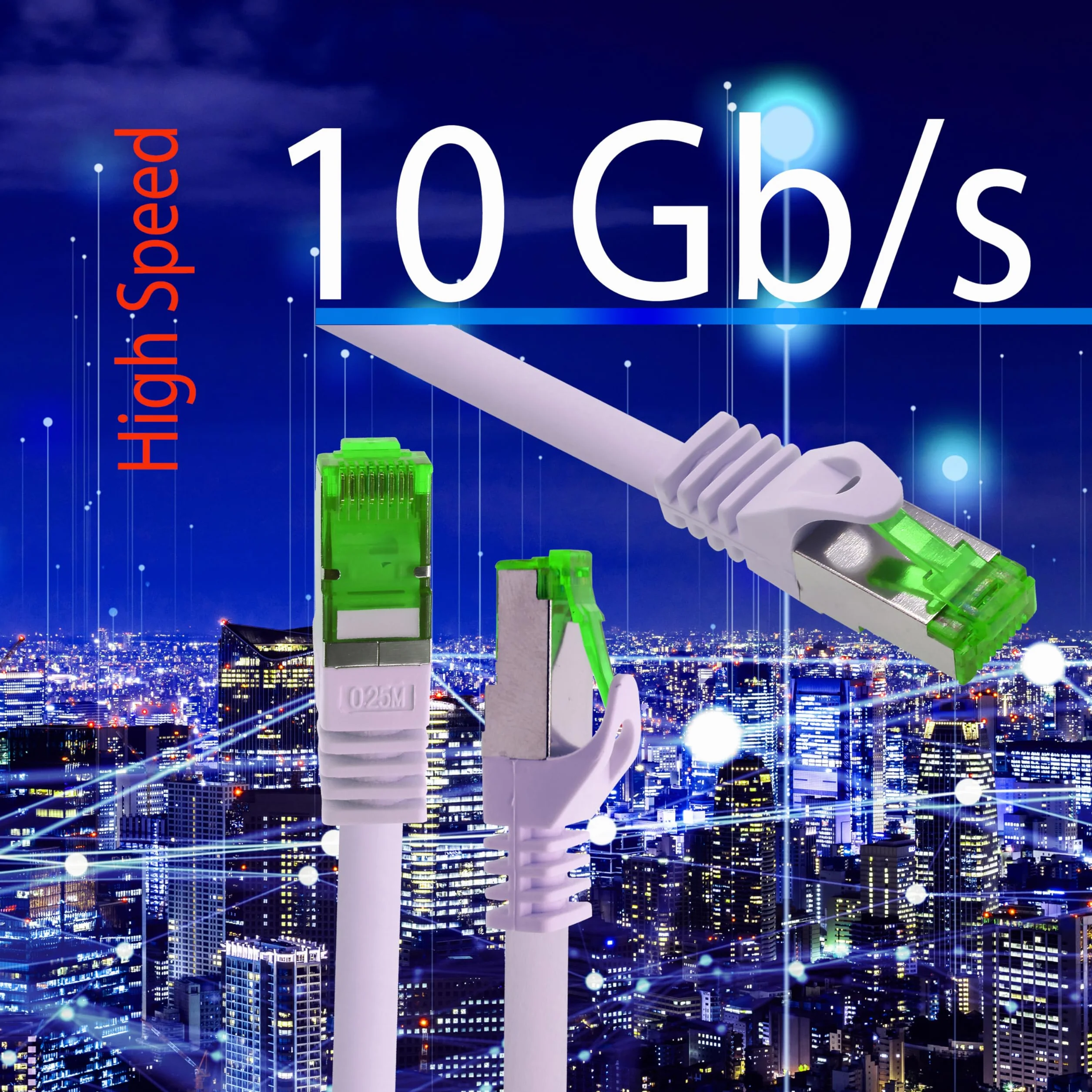 1aTTack.de kabel Ethernet cat.7, sieć LAN, 10 GBASE-T - 10 000 Mbps (Sftp Pimf) podwójnie ekranowany kabel przyłączeniowy RJ45, wtyczka cat.6a