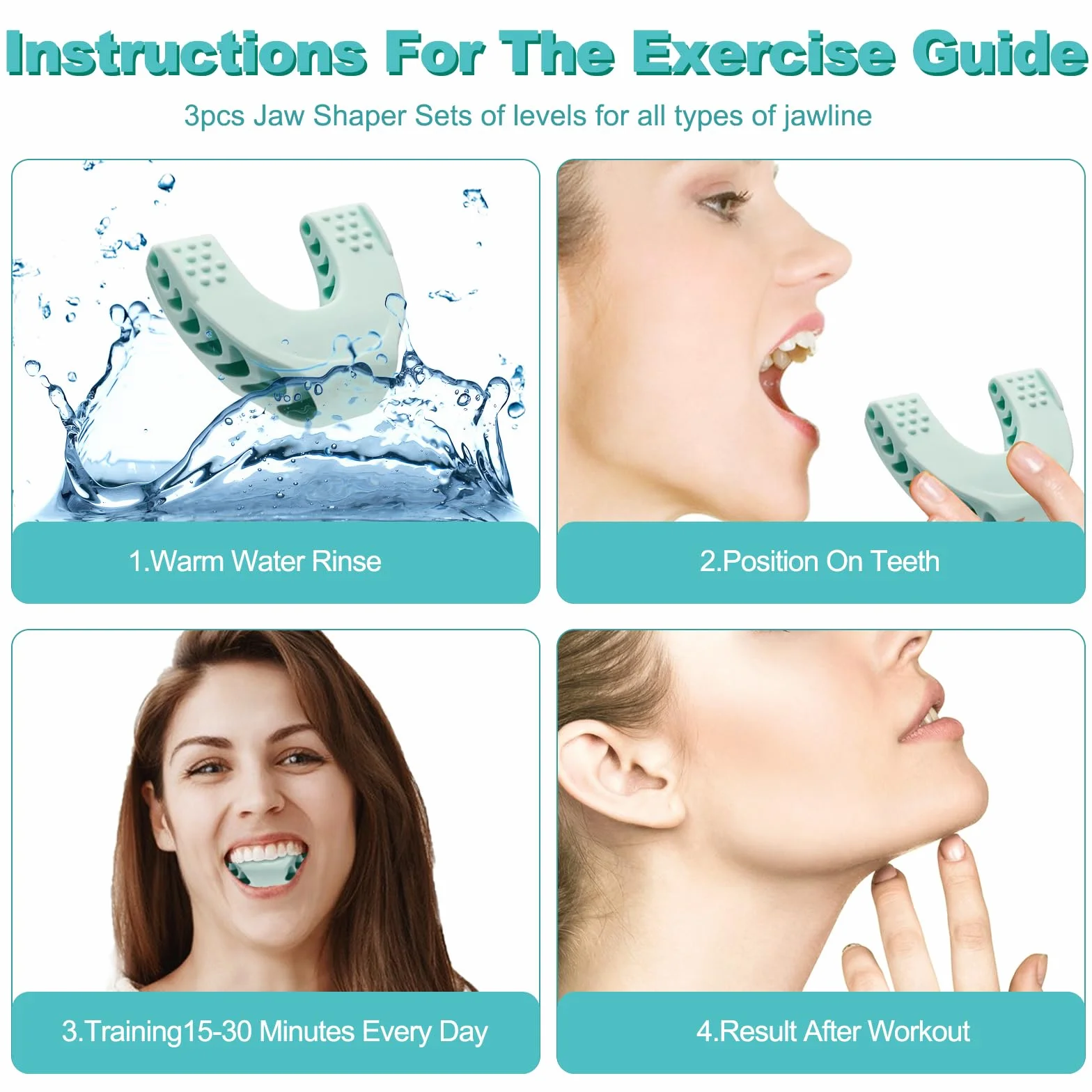 Jawline Trainer 3 sztuki Jaw Trainer, trenażer szczęki dla mężczyzn i kobiet, trener szczęk, trener mięśni szczęki dla szczęk, poprawa linii szczęki, trening szczęki