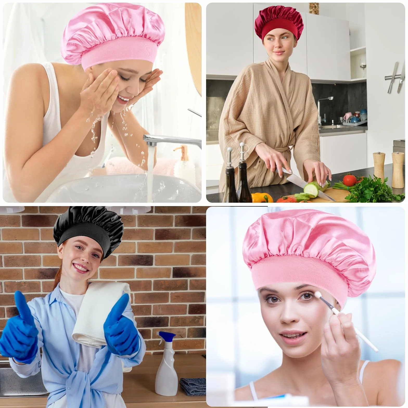 Jedwabny czepek do spania, jedwabny czepek do spania, jedwabny, satynowy, Bonnet, czepek do spania, czepek do spania, jedwabny, satynowy, czepek do włosów na noc (kolor czarny, niebieski, fioletowy)