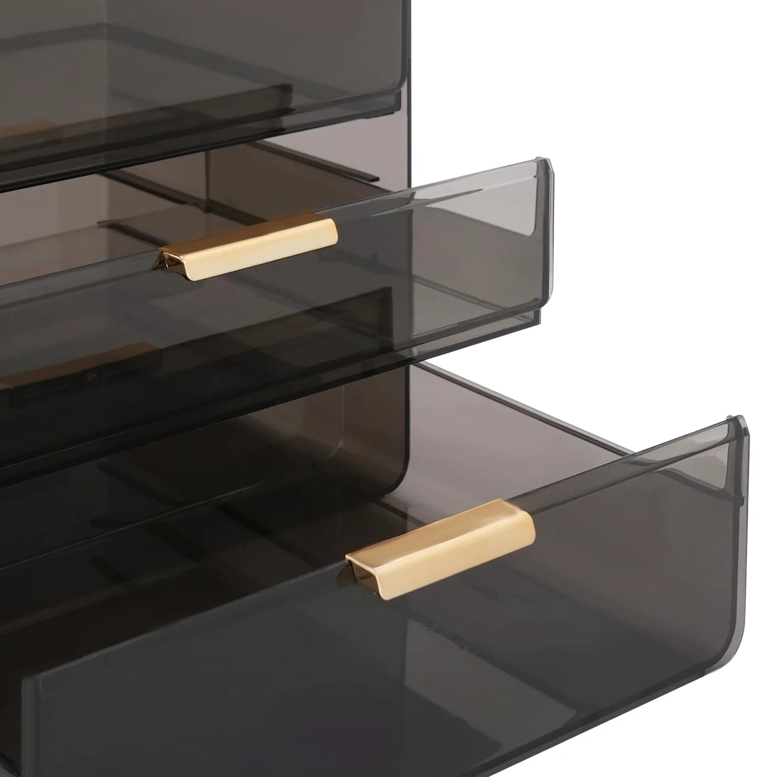Organizer na kosmetyki do makijażu, czarny, PET i ABS, nowoczesny, prostokątny, 2 szuflady, 3 poziomy, z uchwytem na szminki, 30 x 19 x 37,2 cm