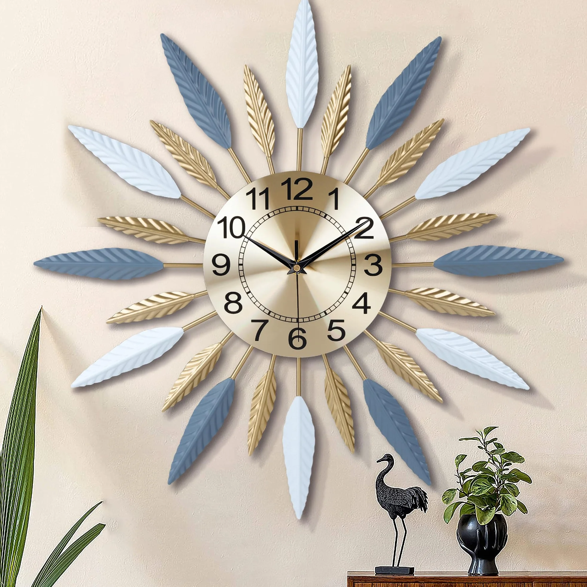 Lafocuse Zegar Ścienny Duży Metalowy Nowoczesny Cichy 56 cm Dekoracja Do Salonu