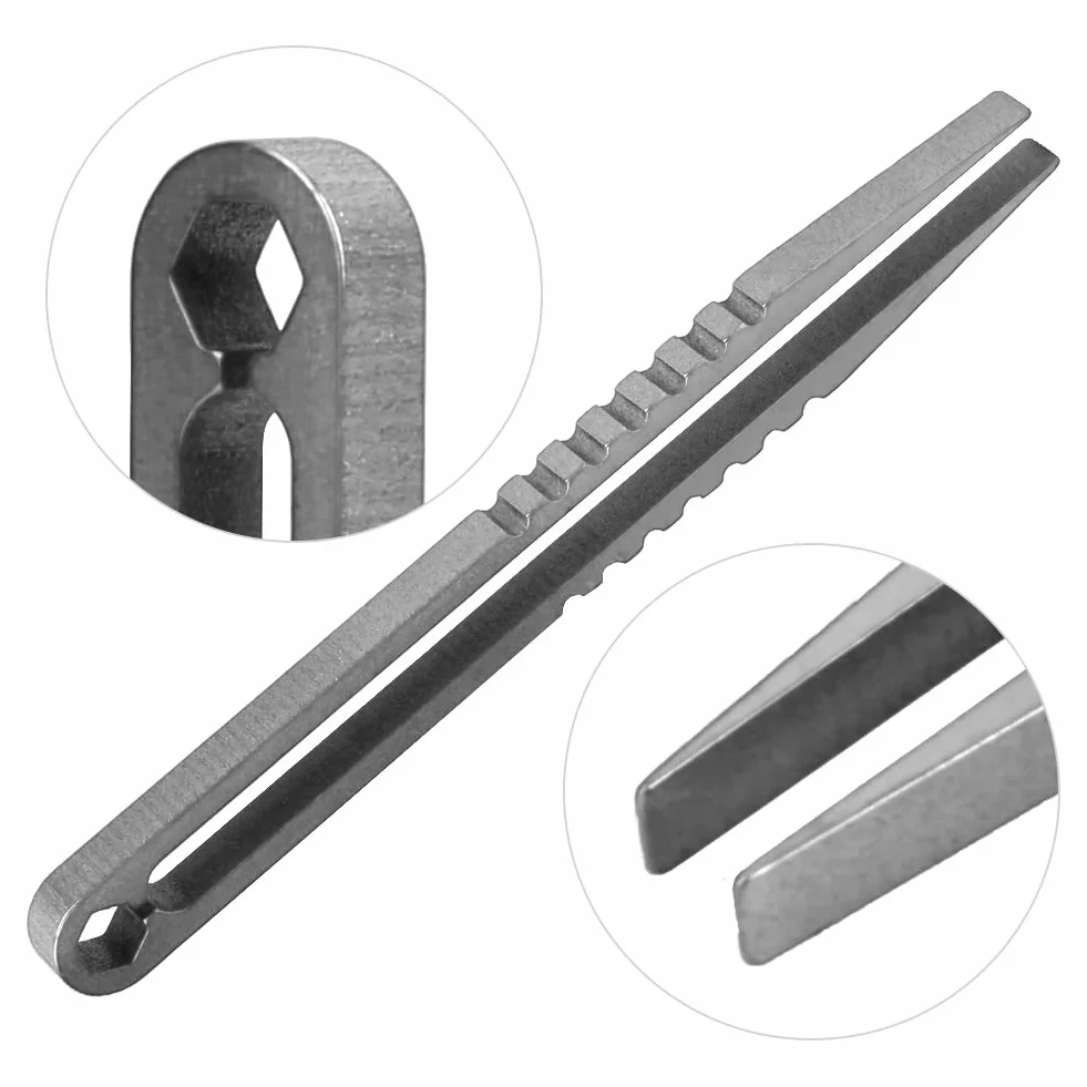 Alomejor EDC Titanium mini pęseta z precyzyjnymi ząbkowanymi końcówkami, do kuchni ogrodowej, wewnątrz i na zewnątrz