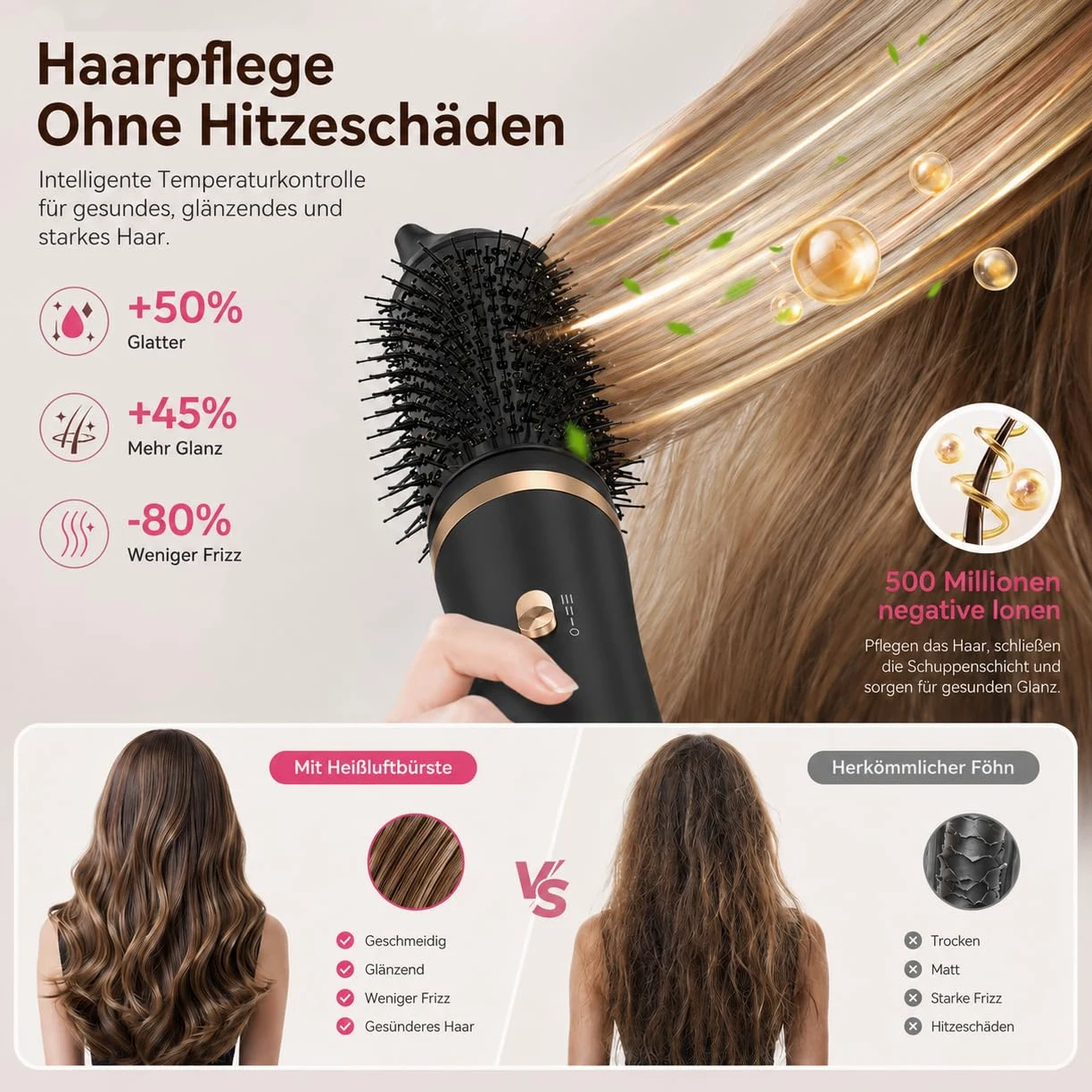 5 w 1 Hairstyler Air Styler Set 1000 W okrągła suszarka do włosów, szczotka z ciepłym powietrzem, wielofunkcyjna lokówka do włosów, prostowanie, suszenie ujemne, powolne suszenie