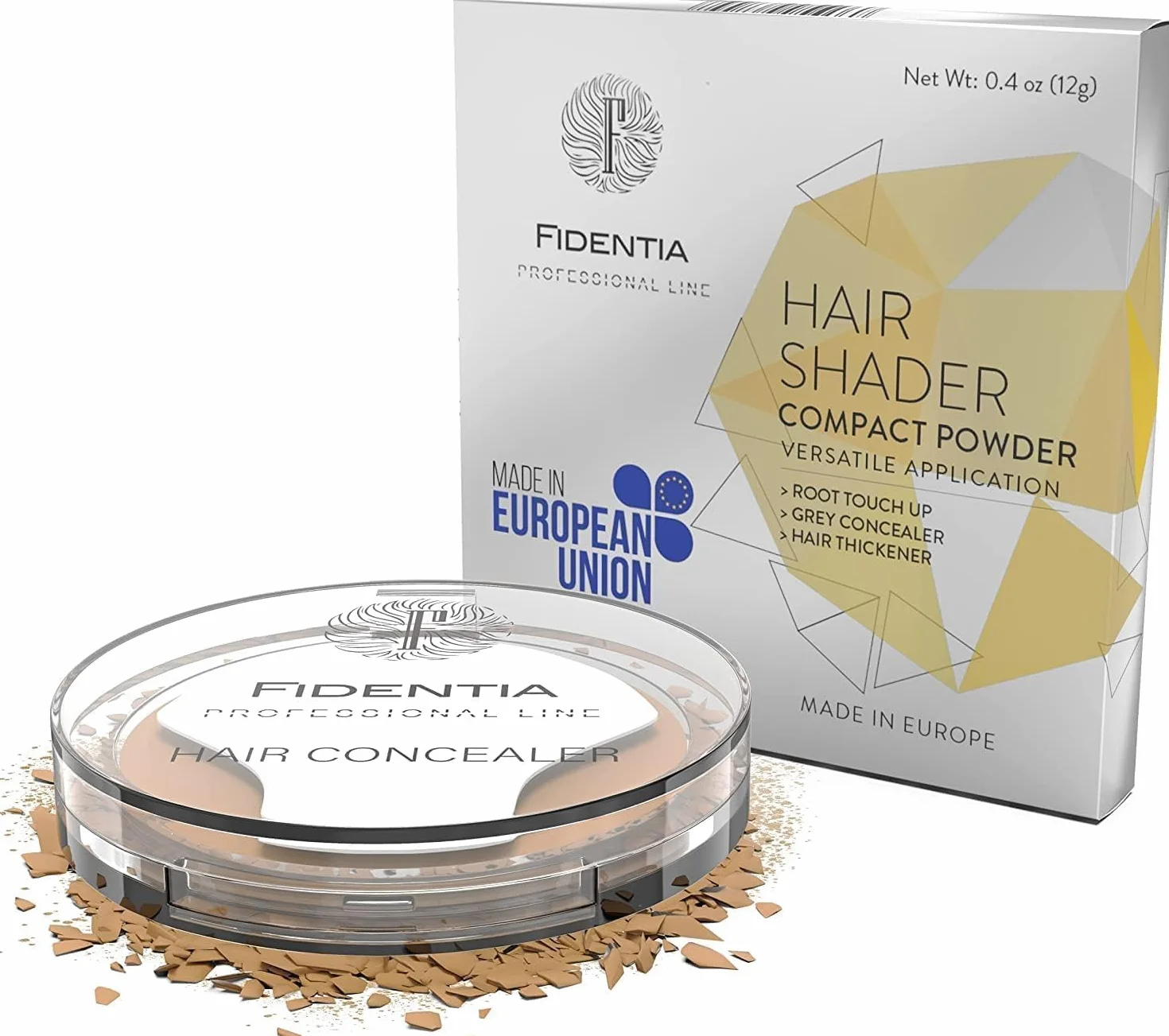 Fidentia Hair Shader – Puder do zagęszczania włosów, pokrycie siwych odrostów, maskuje miejsca przerzedzeń i uzupełnia włosy - 12g jasny blond