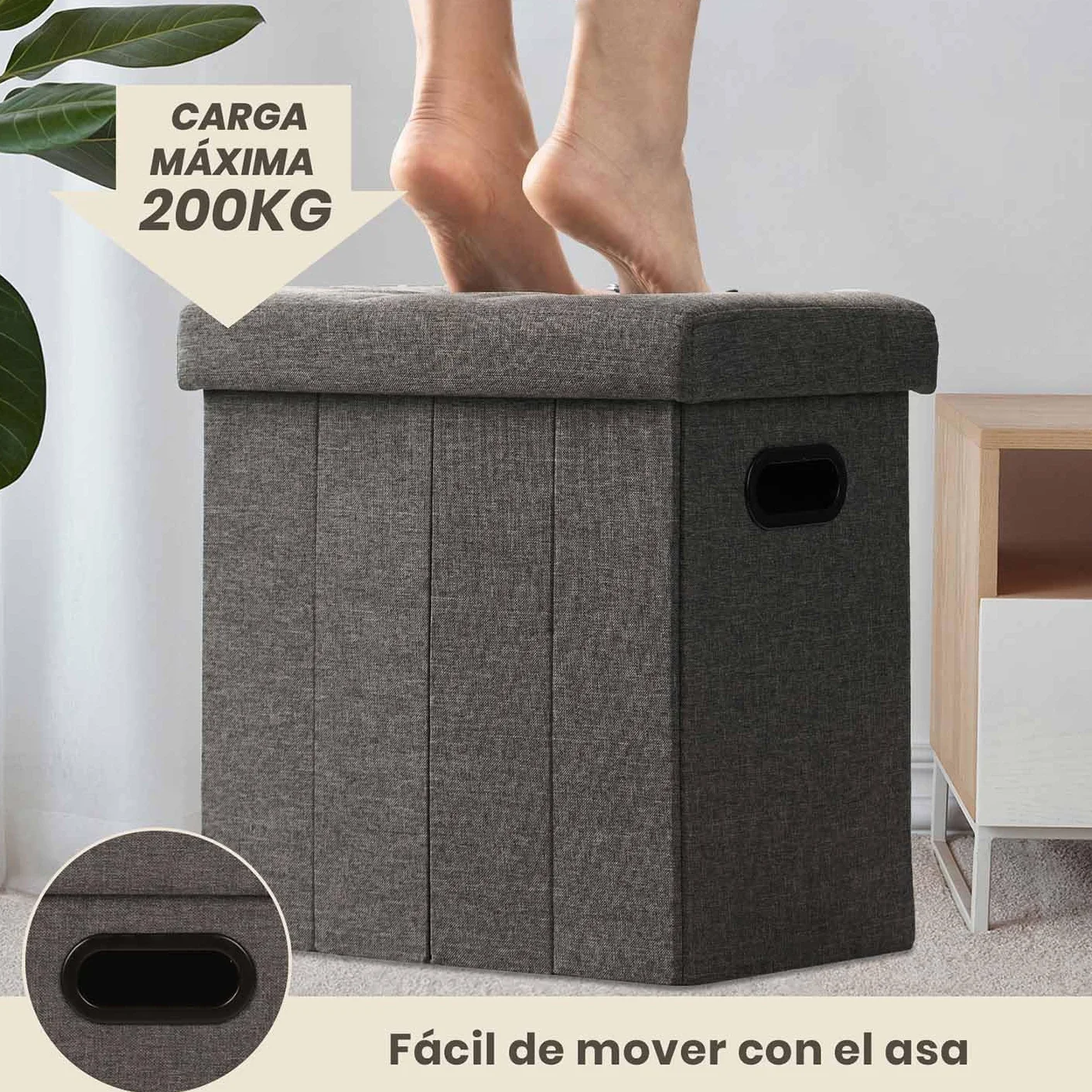 COSYLAND Stołek z miejscem do przechowywania, składany stołek, podnóżek, do salonu i sypialni, pojemność 40 L, maksymalne obciążenie 150 kg, 42 × 27 × 42 cm, Askgrå