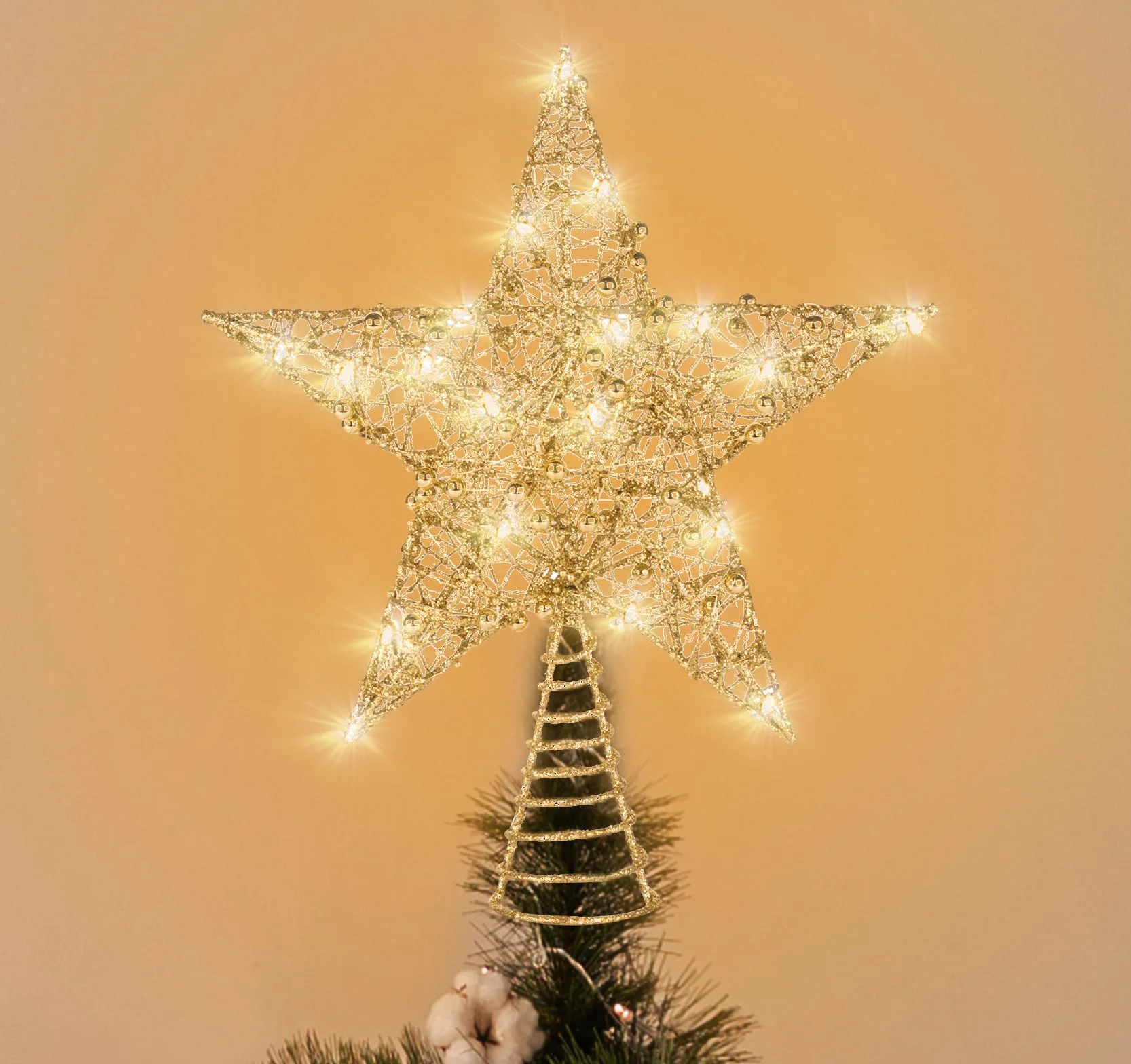 Christmas Tree Topper Star, 30 cm, złota dekoracja bożonarodzeniowa na choinkę w każdym rozmiarze, na biurko, imprezę, Święto Dziękczynienia, dekoracja wnętrz