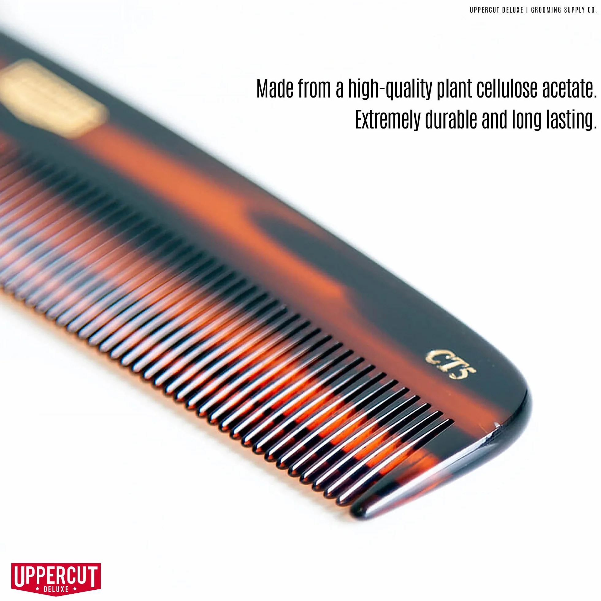Uppercut Deluxe CT5 Tortoise Shell Comb, A Detangling Wide Tooth Comb with Two Different Teeth Widths, Ideal For Use With Long and Short Hair Styles
